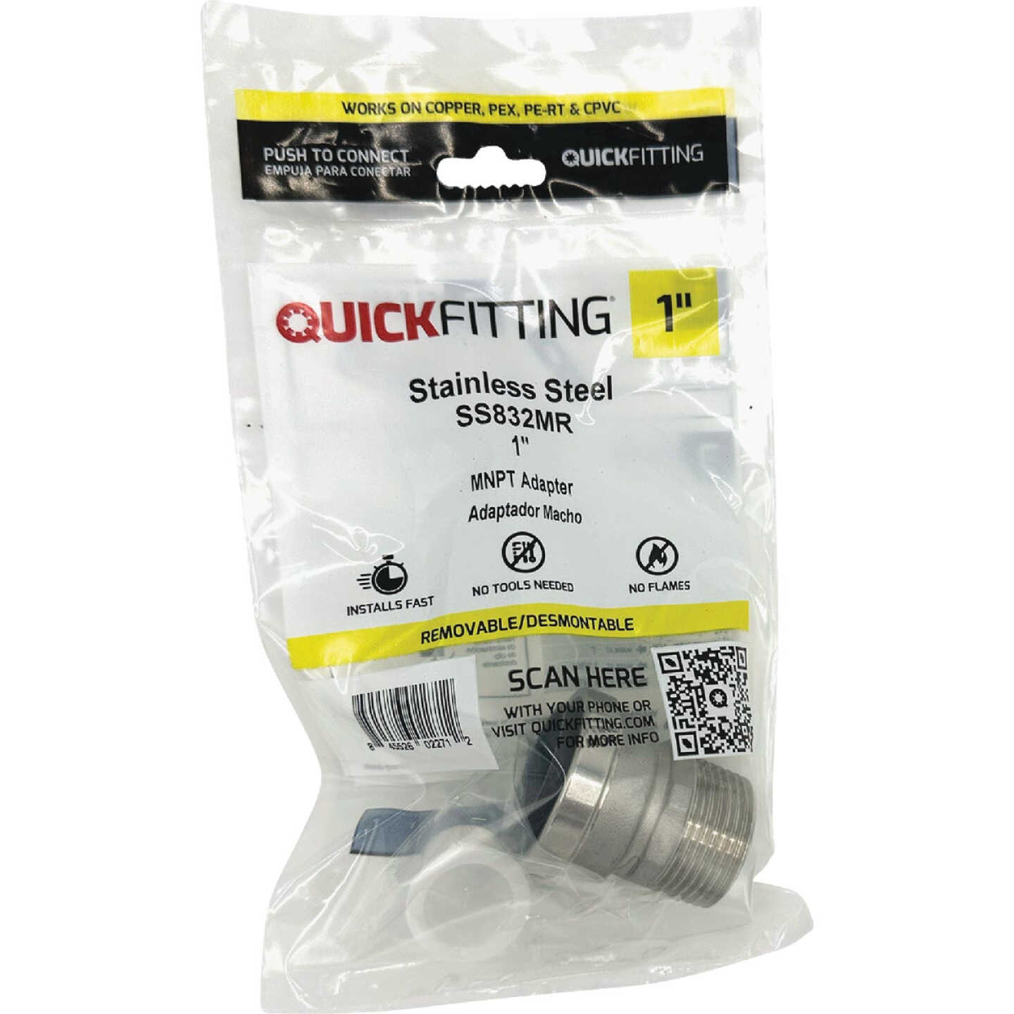 QuickFitting 1 In. Push-to-Connect x 1 In. MNPT Stainless Steel Straight Male Adapter Image 3