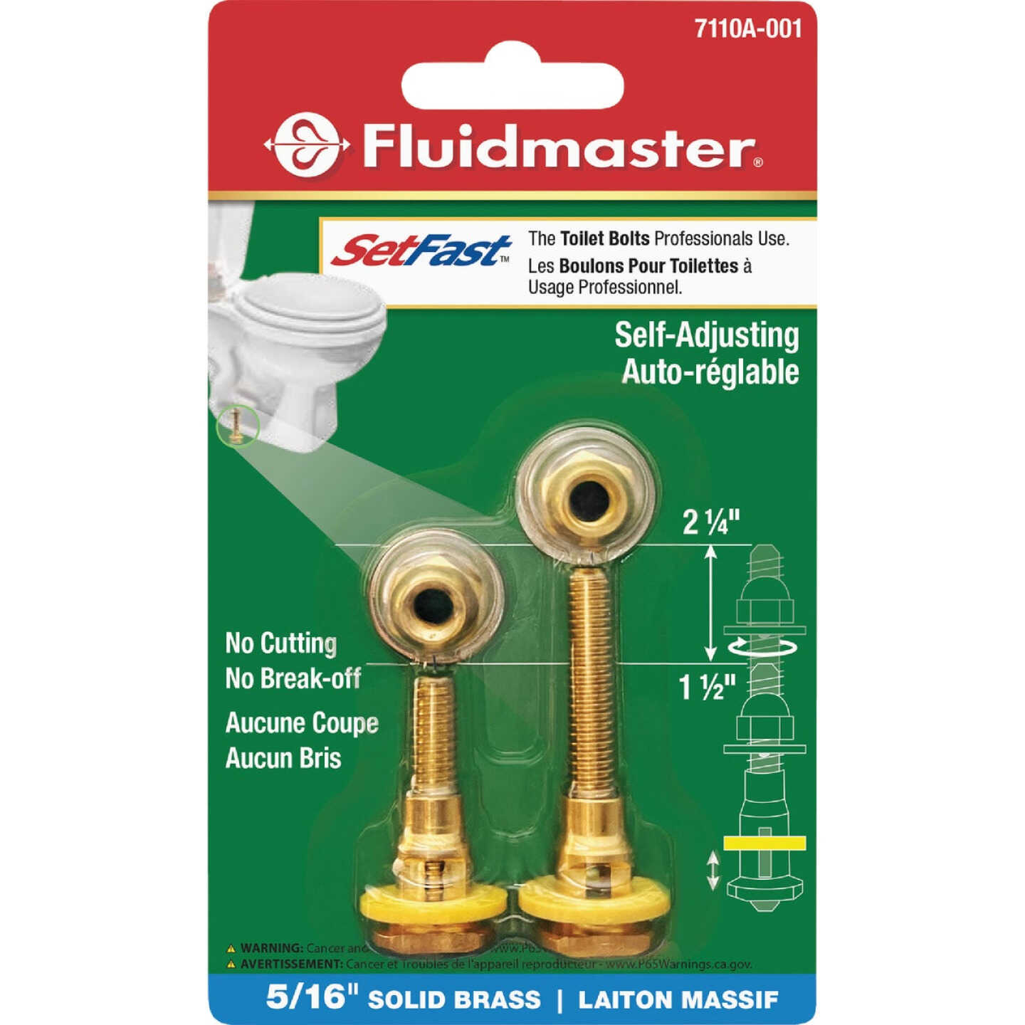 Fluidmaster SetFast 5/16 In. x 1-1/2 to 2-1/4 In. Adjustable Brass Toilet Bolts (2 Pack) Image 5