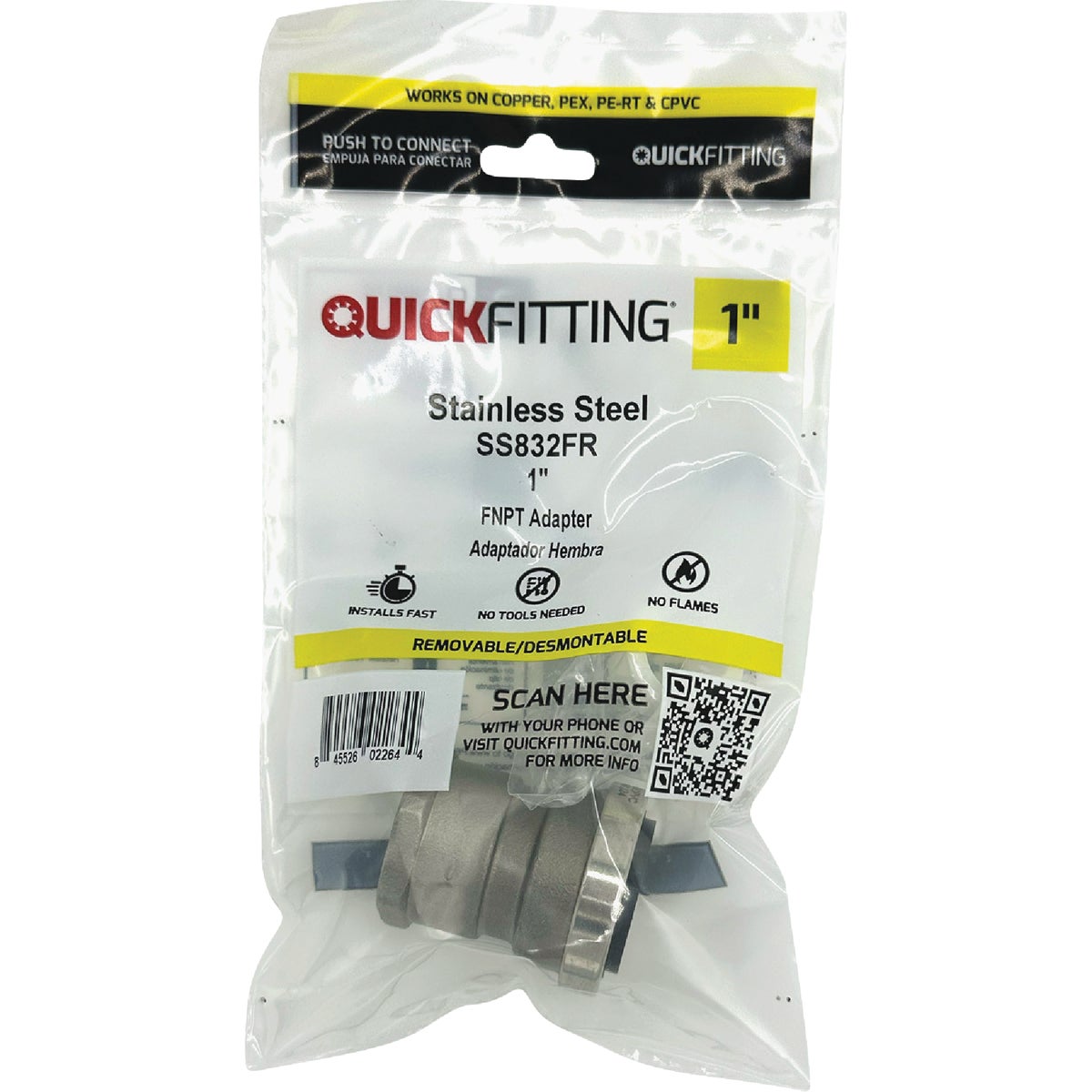 QuickFitting 1 In. Push-to-Connect x 1 In. FNPT Stainless Steel Straight Female Adapter Image 3