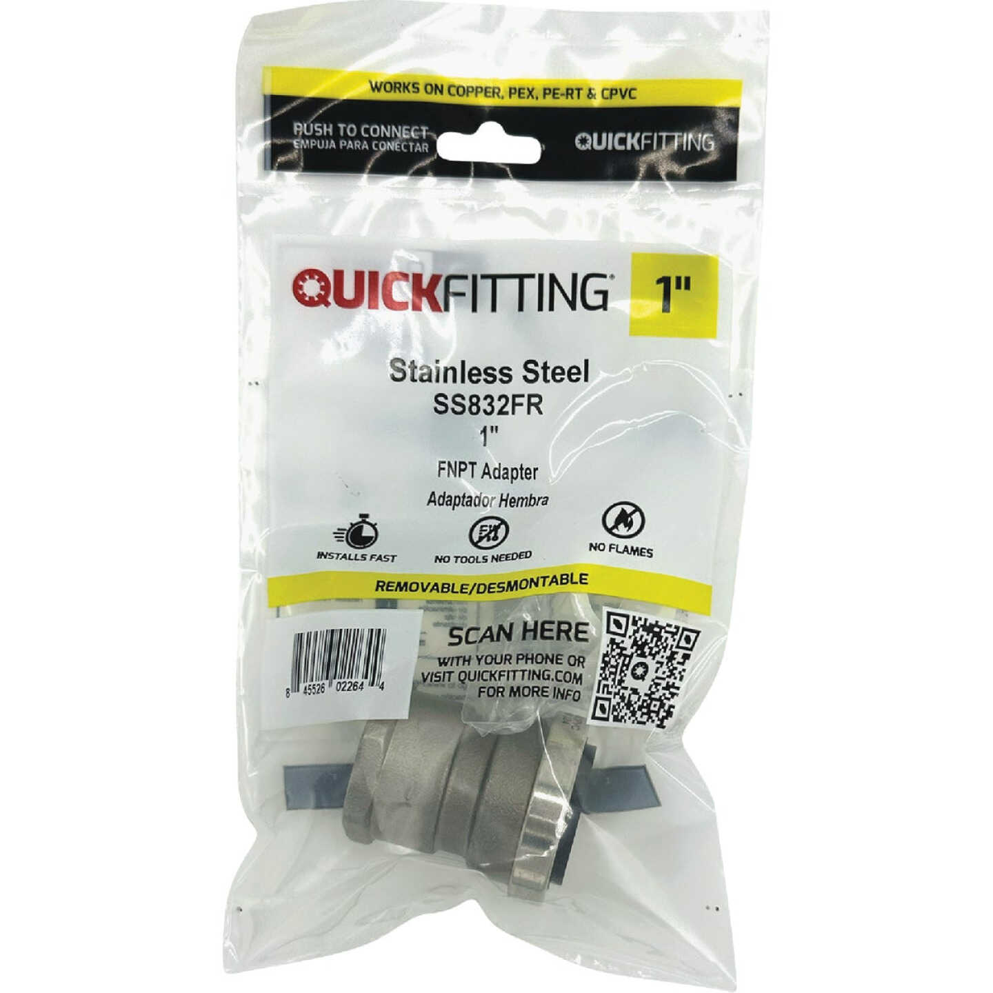 QuickFitting 1 In. Push-to-Connect x 1 In. FNPT Stainless Steel Straight Female Adapter Image 3