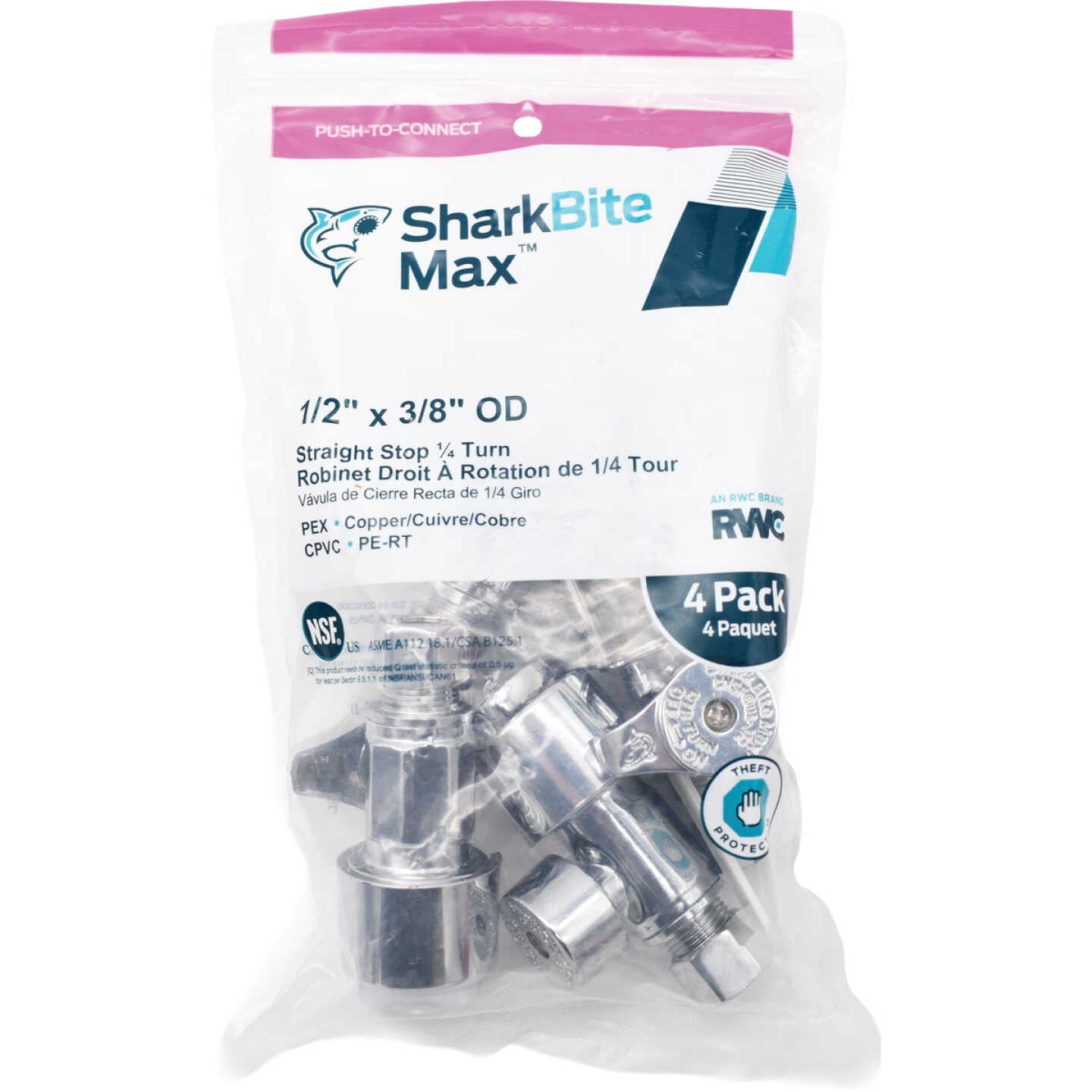 SharkBite 1/2 In. x 3/8 In. Compression Brass Straight Stop Valve (4-Pack) Image 1