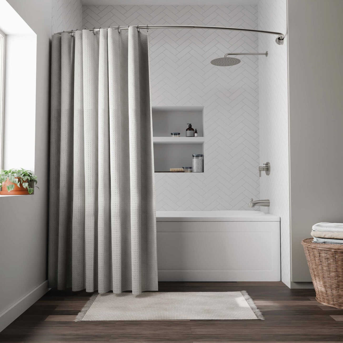 Zenith Zenna Home Curved 60 In. To 72 In. Adjustable Fixed Shower Rod in Brushed Nickel Image 4