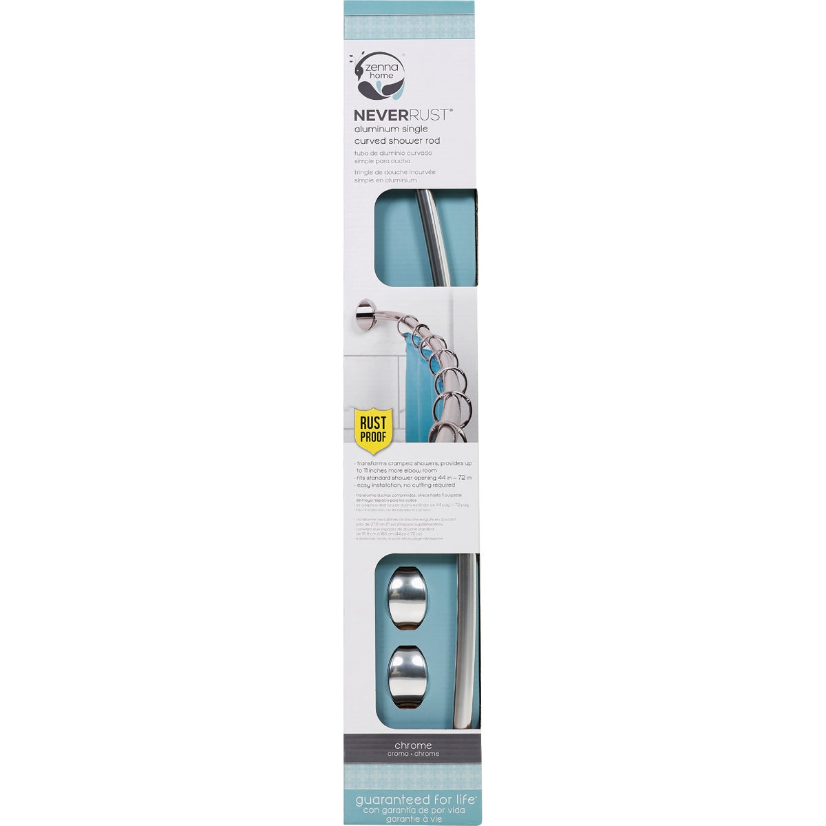 Zenith Zenna Home Curved 60 In. To 72 In. Adjustable Fixed Shower Rod in Chrome Image 4