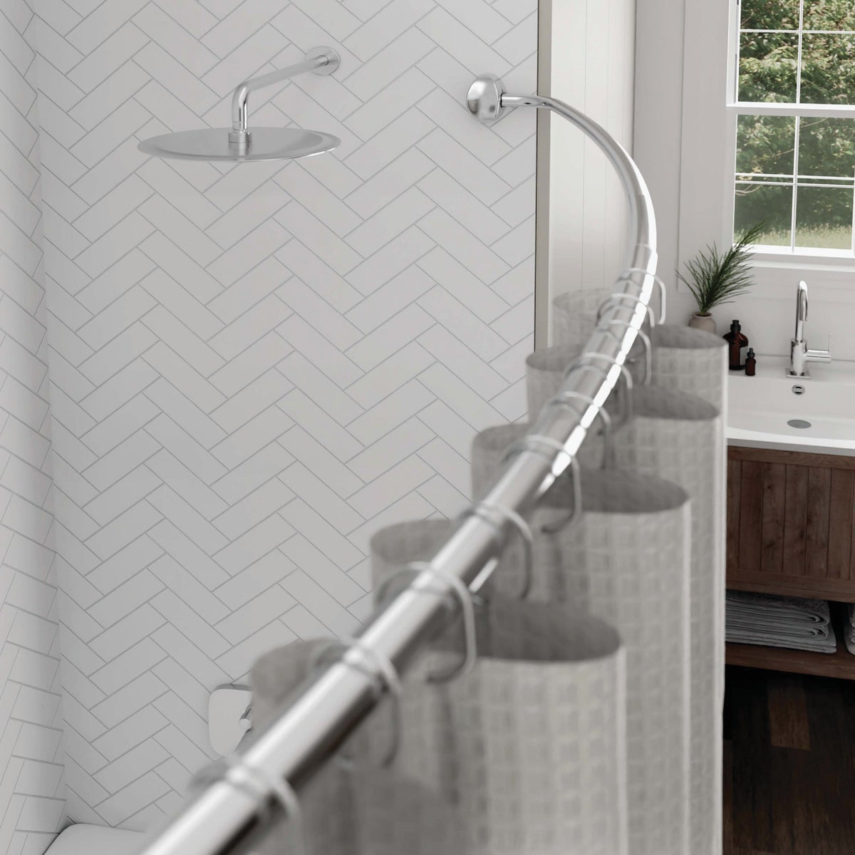 Zenith Zenna Home Curved 60 In. To 72 In. Adjustable Fixed Shower Rod in Chrome Image 3
