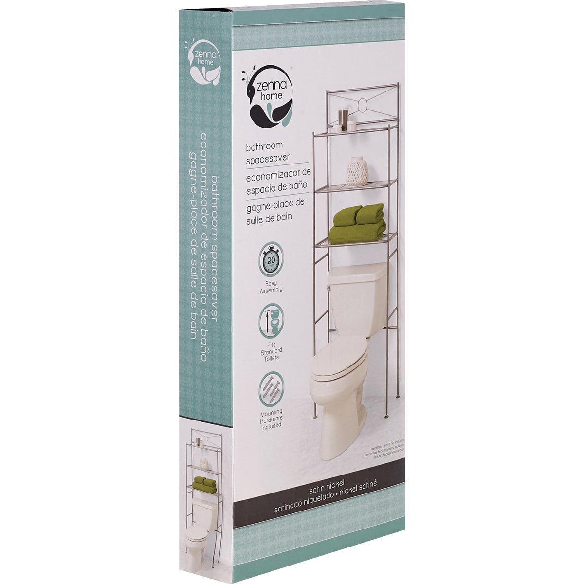 Zenith Zenna Home Spacesaver Satin Nickel Over-the-Toilet Shelf Cabinet, 3 Shelf Image 4