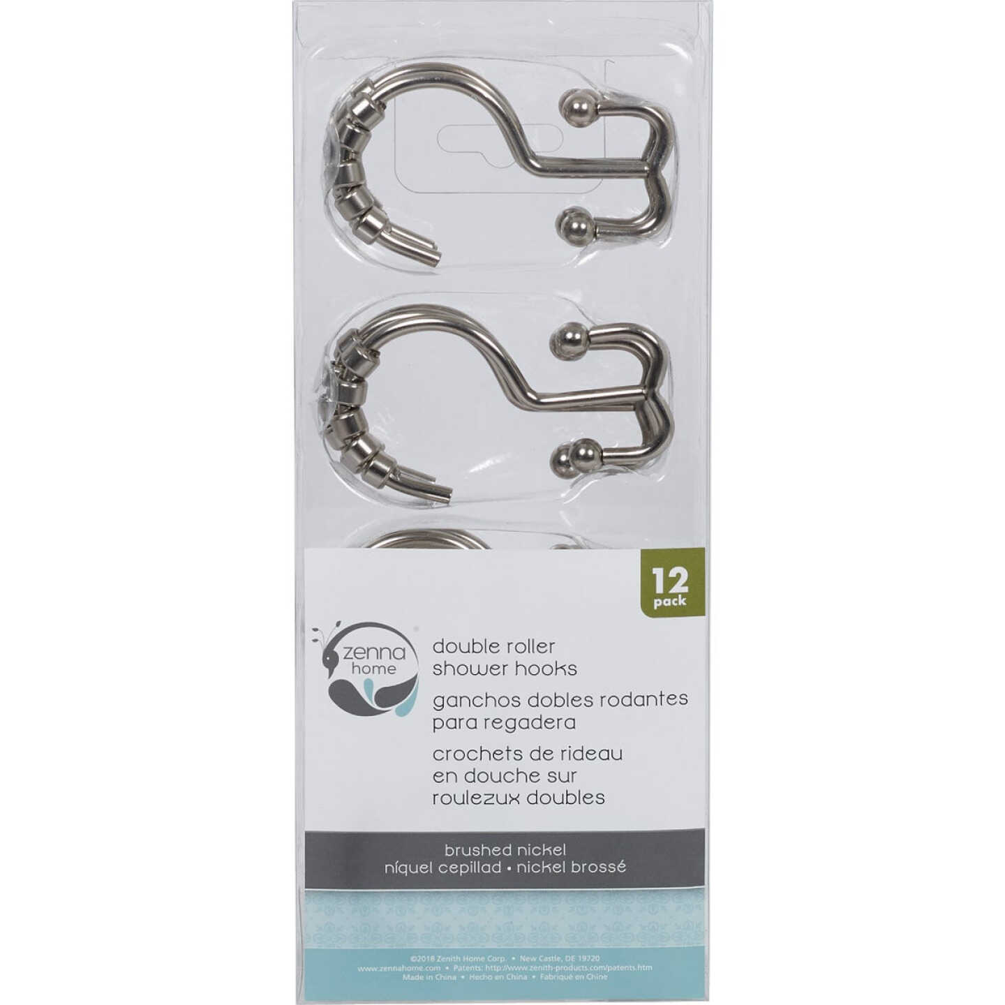 Zenith Zenna Home Brushed Nickel Double Roller Shower Curtain Hook (12 Count) Image 3