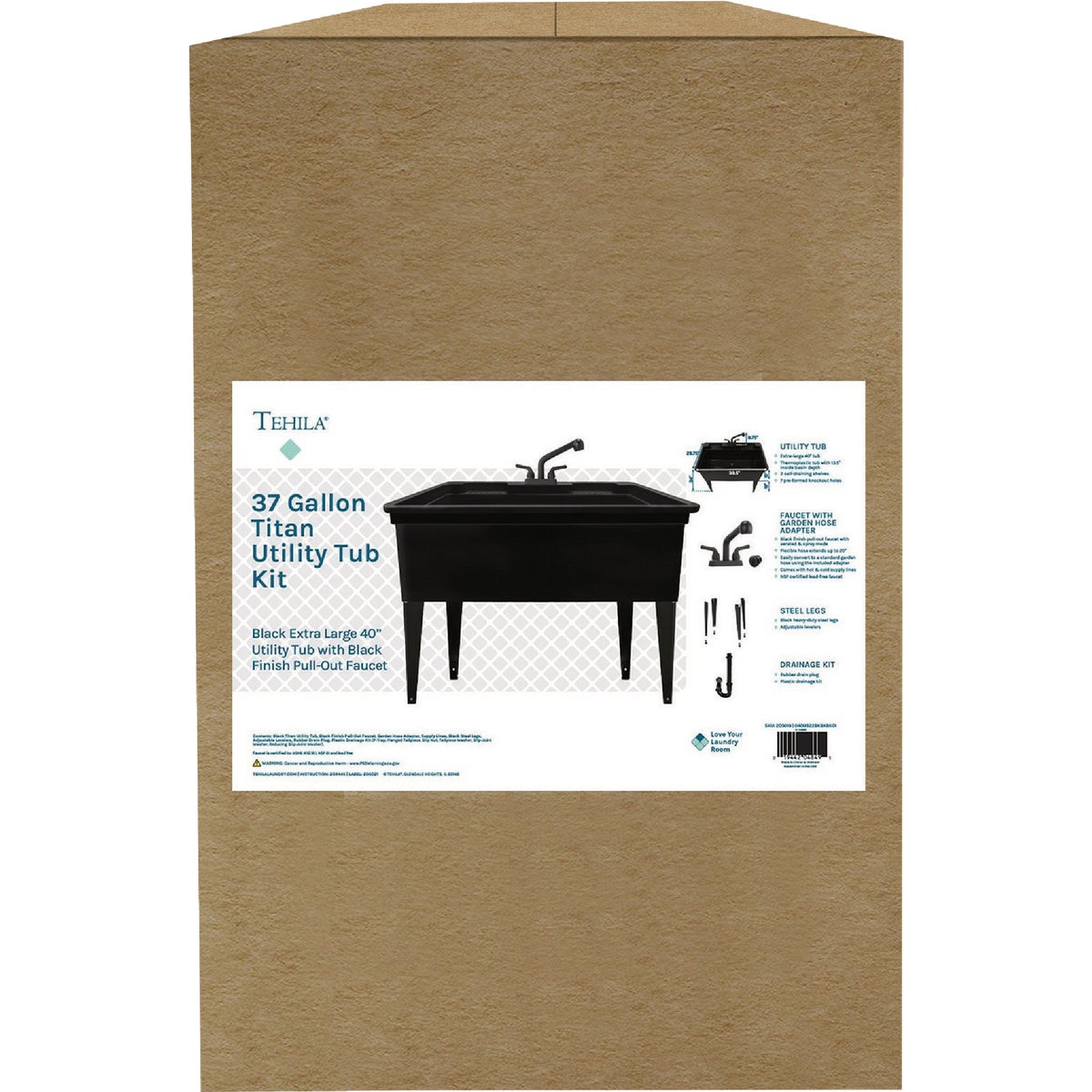 Tehila Large 37 Gal. Black Utility Tub Kit Image 2