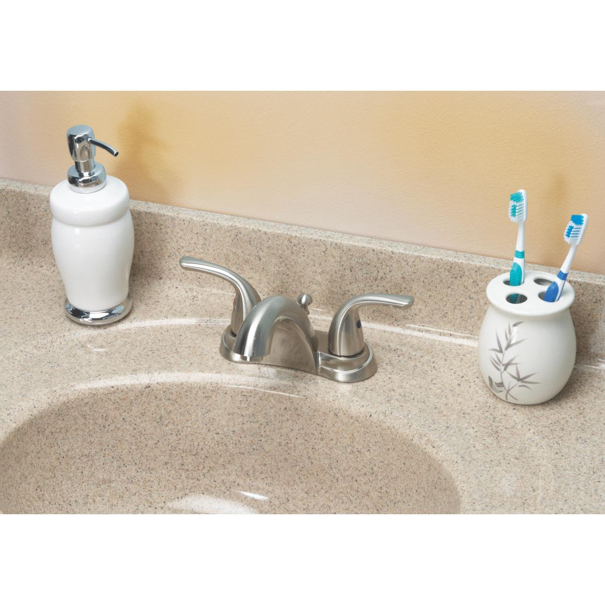 Home Impressions 4 In. Centerset 2-Handle Brushed Nickel Bathroom Faucet With Pop-Up