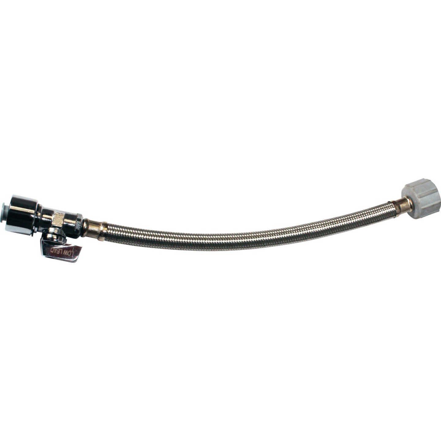 Keeney 5/8 In. x 12 In. Stainless Steel Quick Lock Toilet Supply Tube with Straight Quarter Turn Valve Image 1