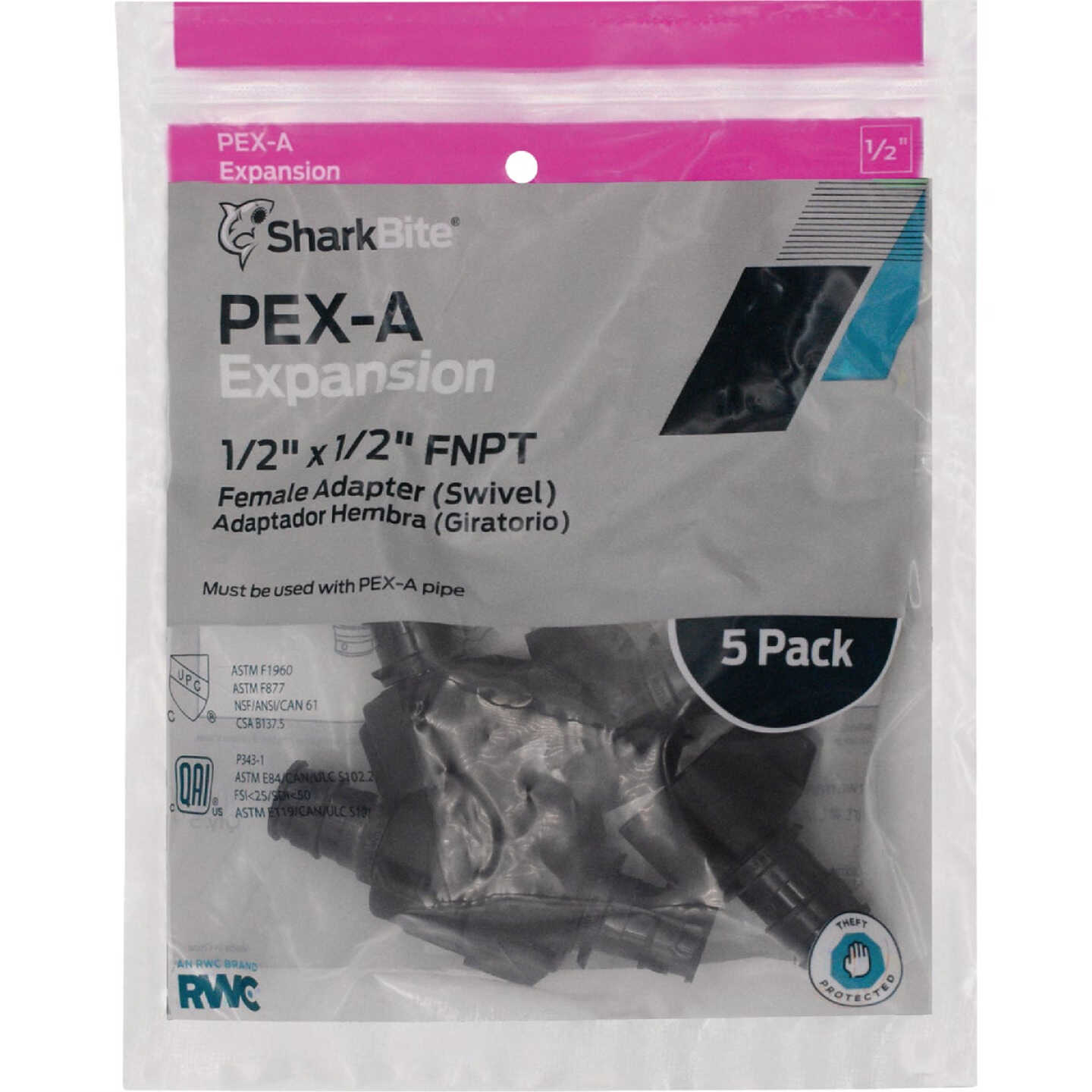 SharkBite 1/2 In. PEX-A x 1/2 In. NPSM Plastic Swivel Female Adapter (5-Pack) Image 2
