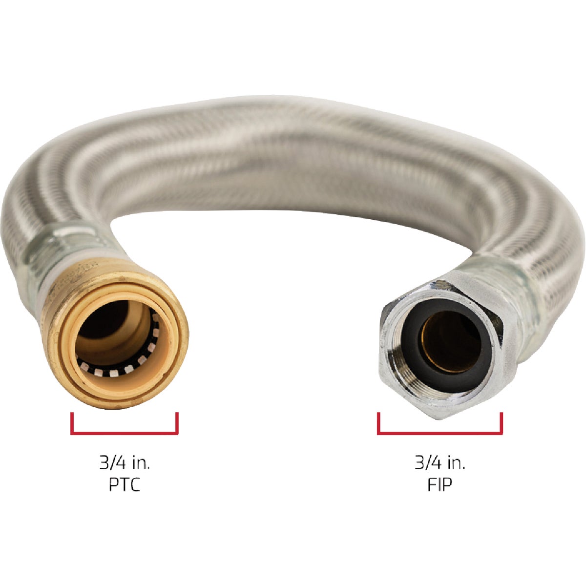 QuickFitting 3/4 In. Push-to-Connect x 3/4 In. FIP x 18 In. Full Port Braided Stainless Steel Water Heater Connector Hose Image 6