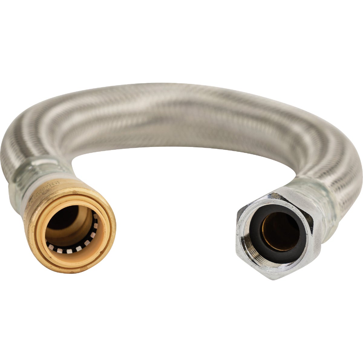 QuickFitting 3/4 In. Push-to-Connect x 3/4 In. FIP x 18 In. Full Port Braided Stainless Steel Water Heater Connector Hose