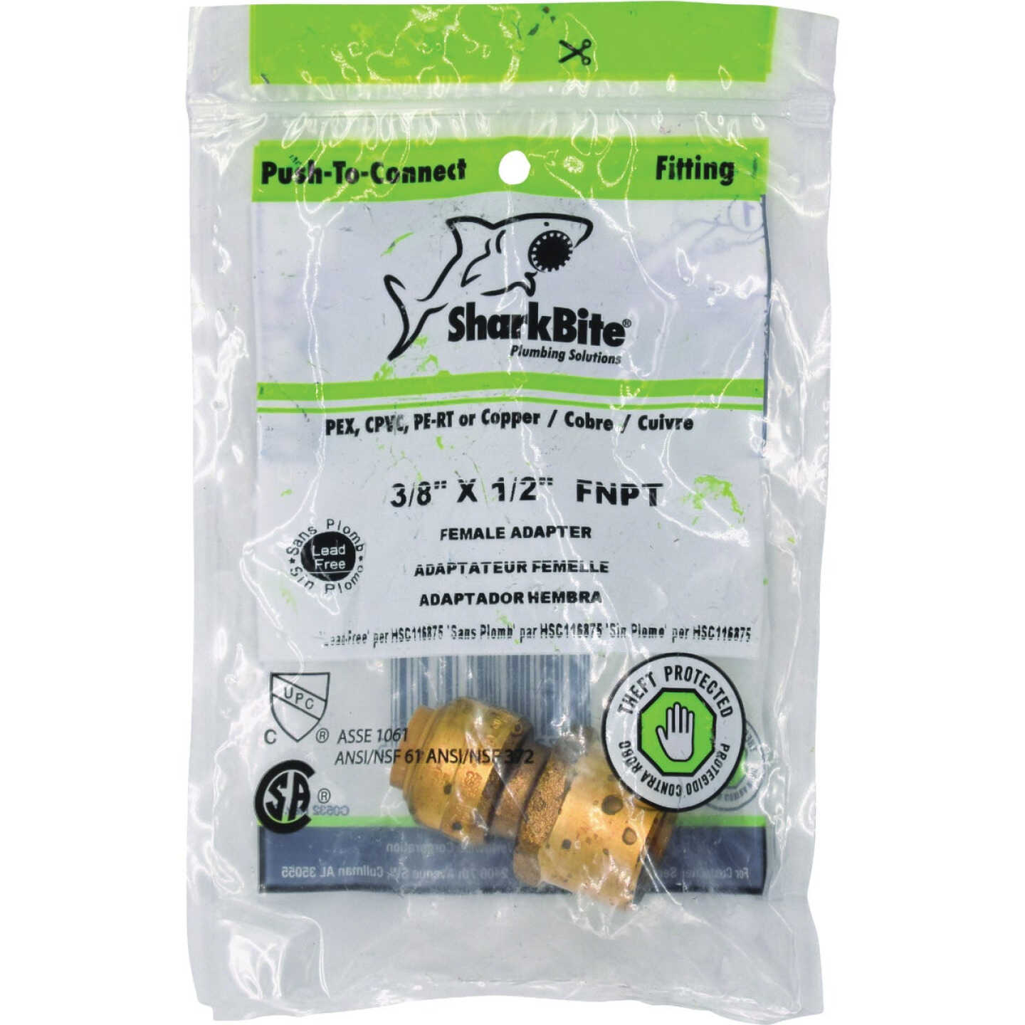 SharkBite 3/8 In. (1/2 in. OD) x 1/2 In. FNPT Reducing Brass Push-to-Connect Female Adapter Image 2