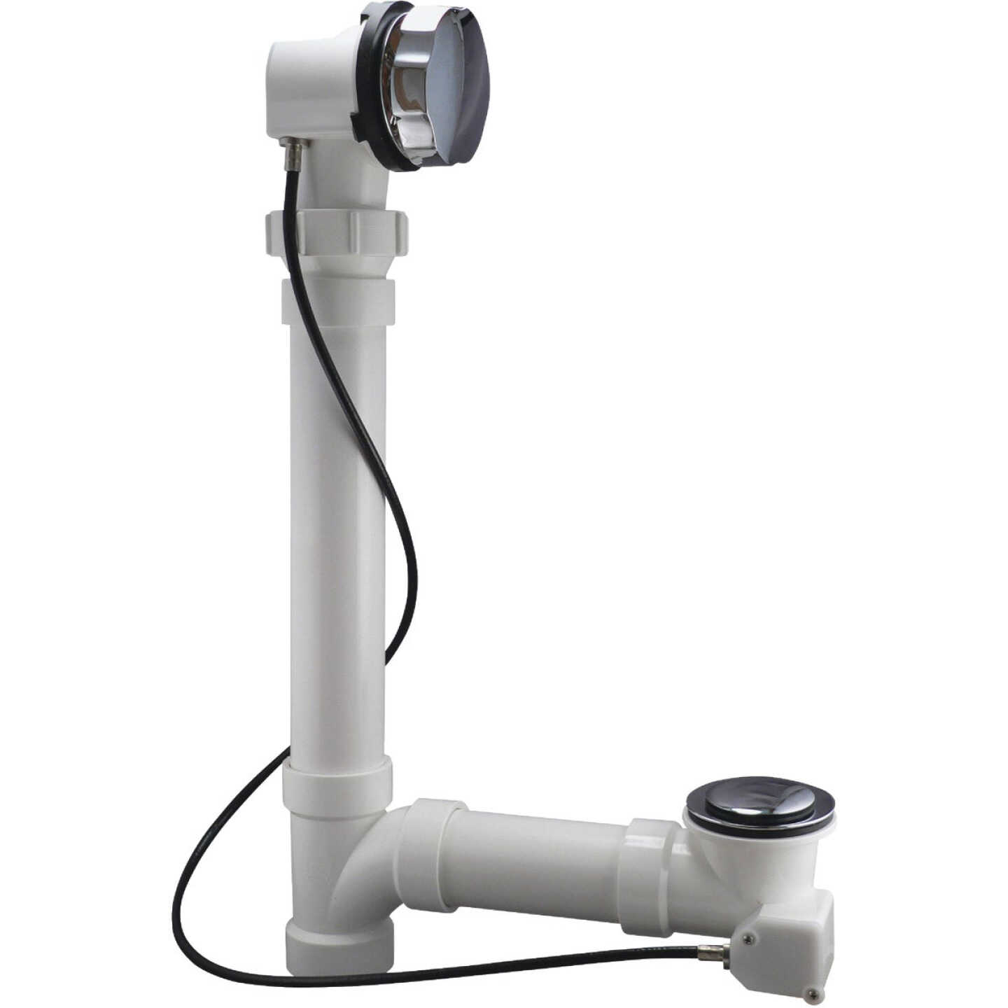 Keeney Schedule 40 PVC Cable Drive Bath Drain with Polished Chrome Trim Image 1