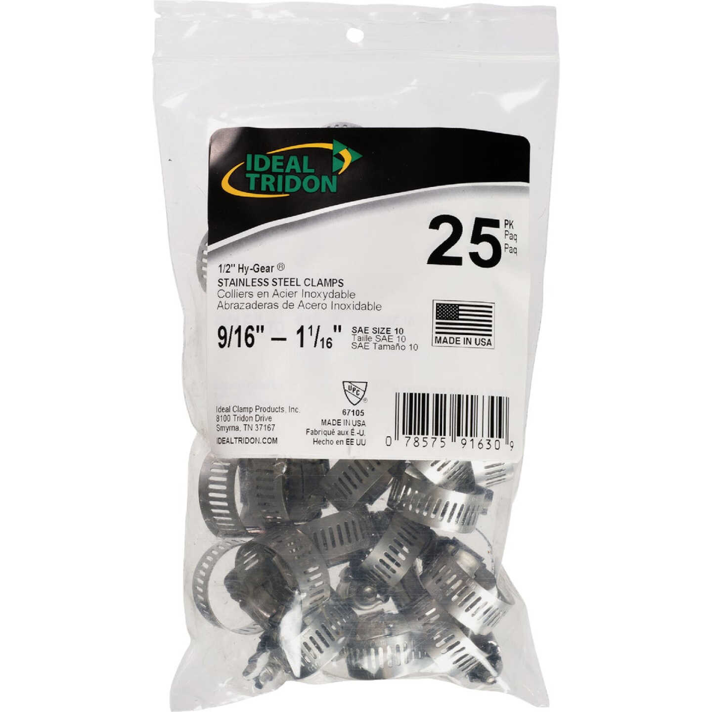 Ideal HY-GEAR 1/2 In. To 1-1/16 In. Stainless Steel Worm Gear Hose Clamps (25-Piece) Image 1