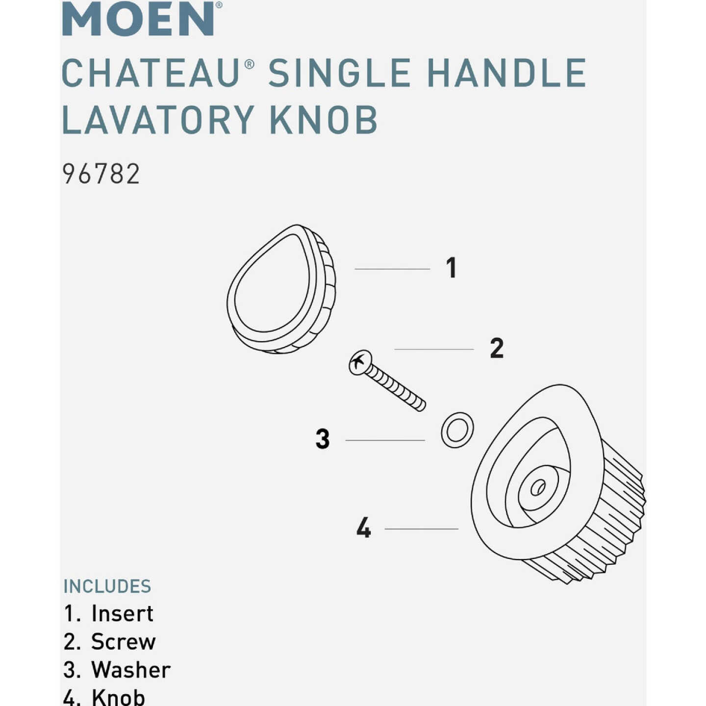 Moen Chateau Acrylic Knob Bathroom Replacement Faucet Handle, Clear Image 2