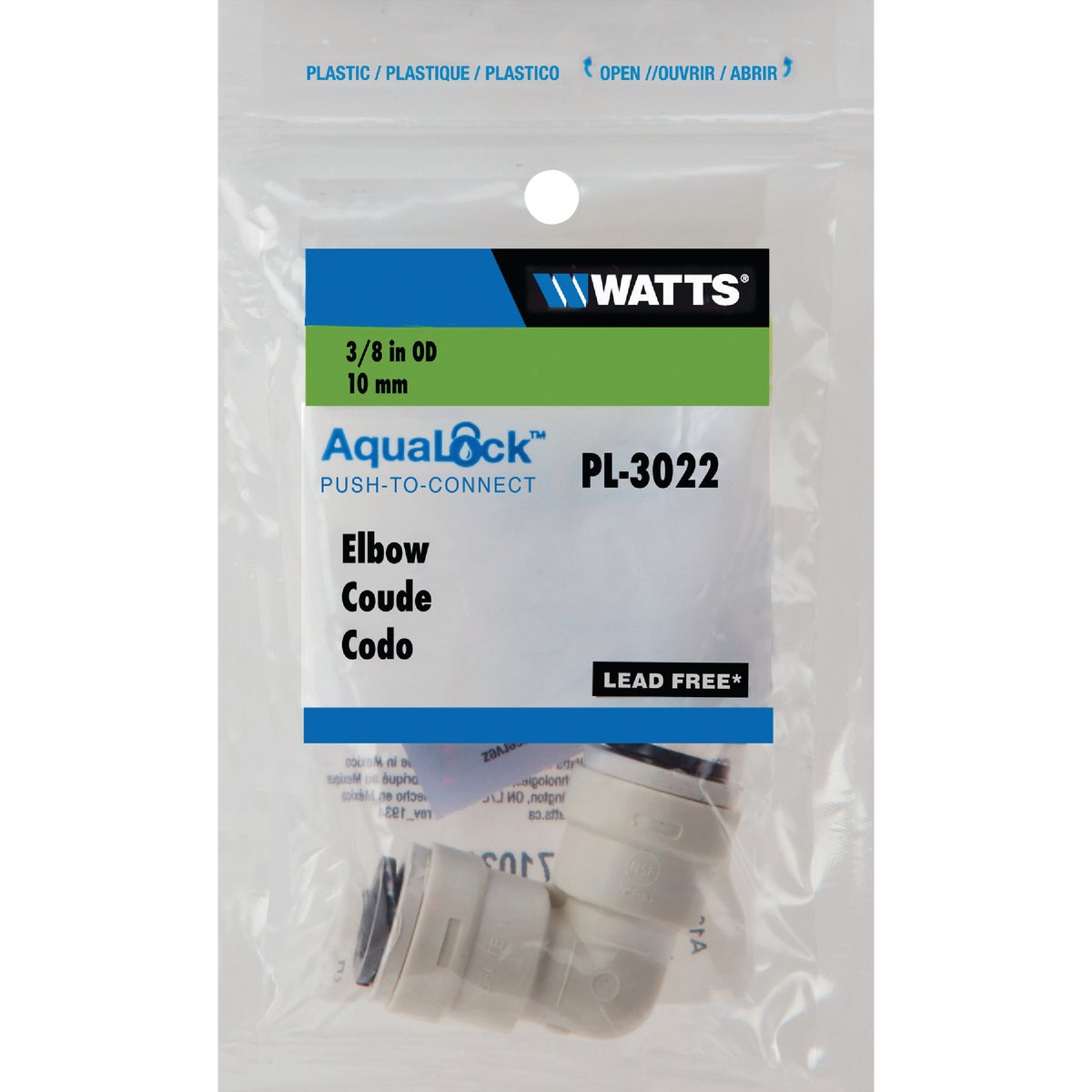 Watts Aqualock 3/8 In. x 3/8 In. 90 Deg. Push-to-Connect Plastic Elbow (1/4 Bend) Image 2