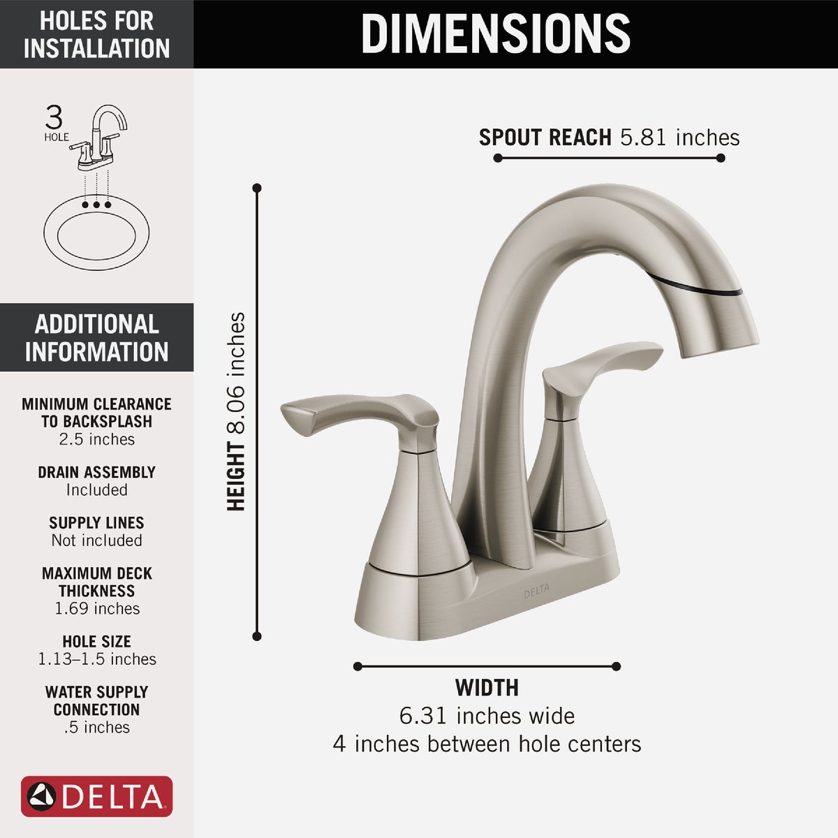 Delta Sandover Brushed Nickel 2-Handle Centerset Pull-Down Bathroom Faucet Image 2