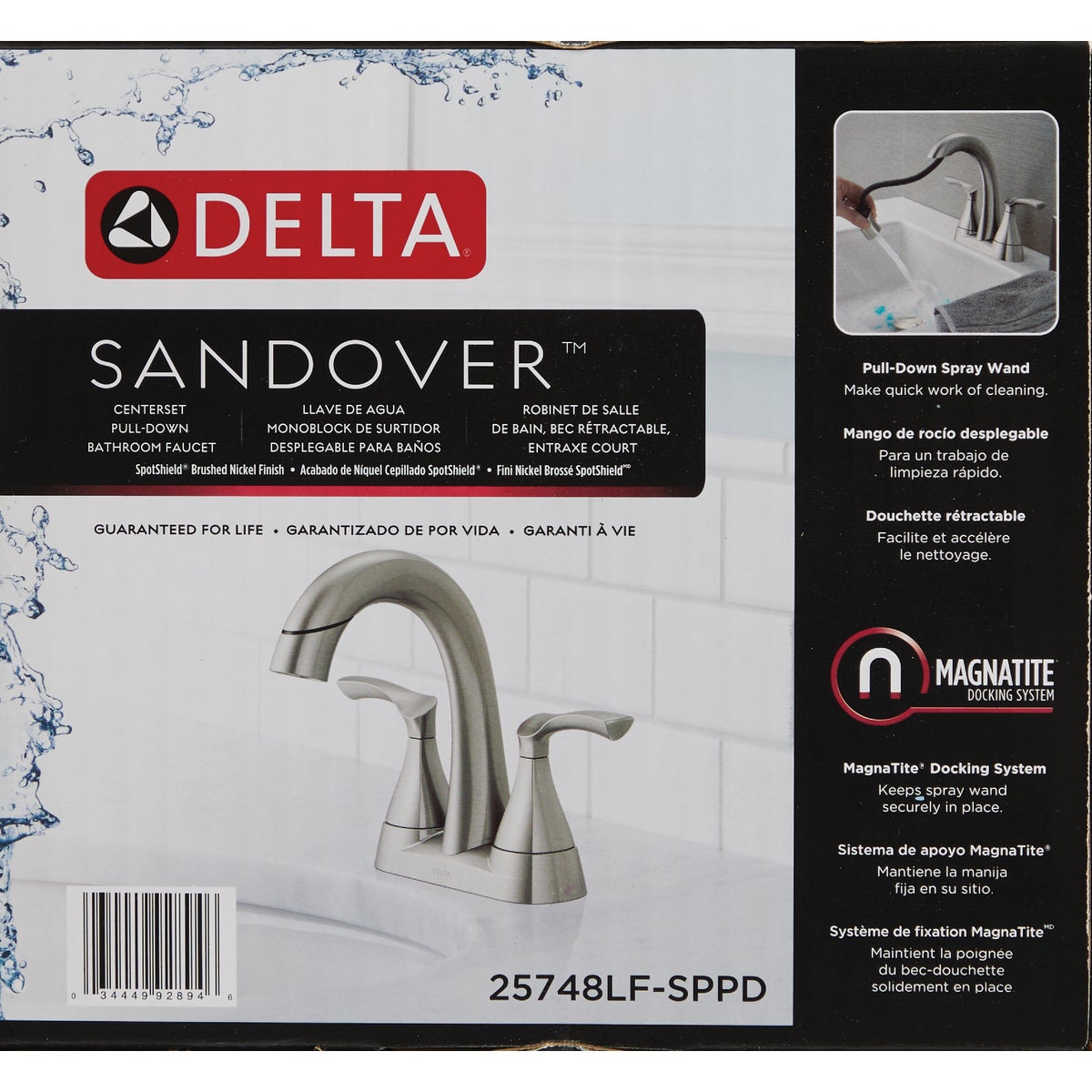 Delta Sandover Brushed Nickel 2-Handle Centerset Pull-Down Bathroom Faucet Image 6