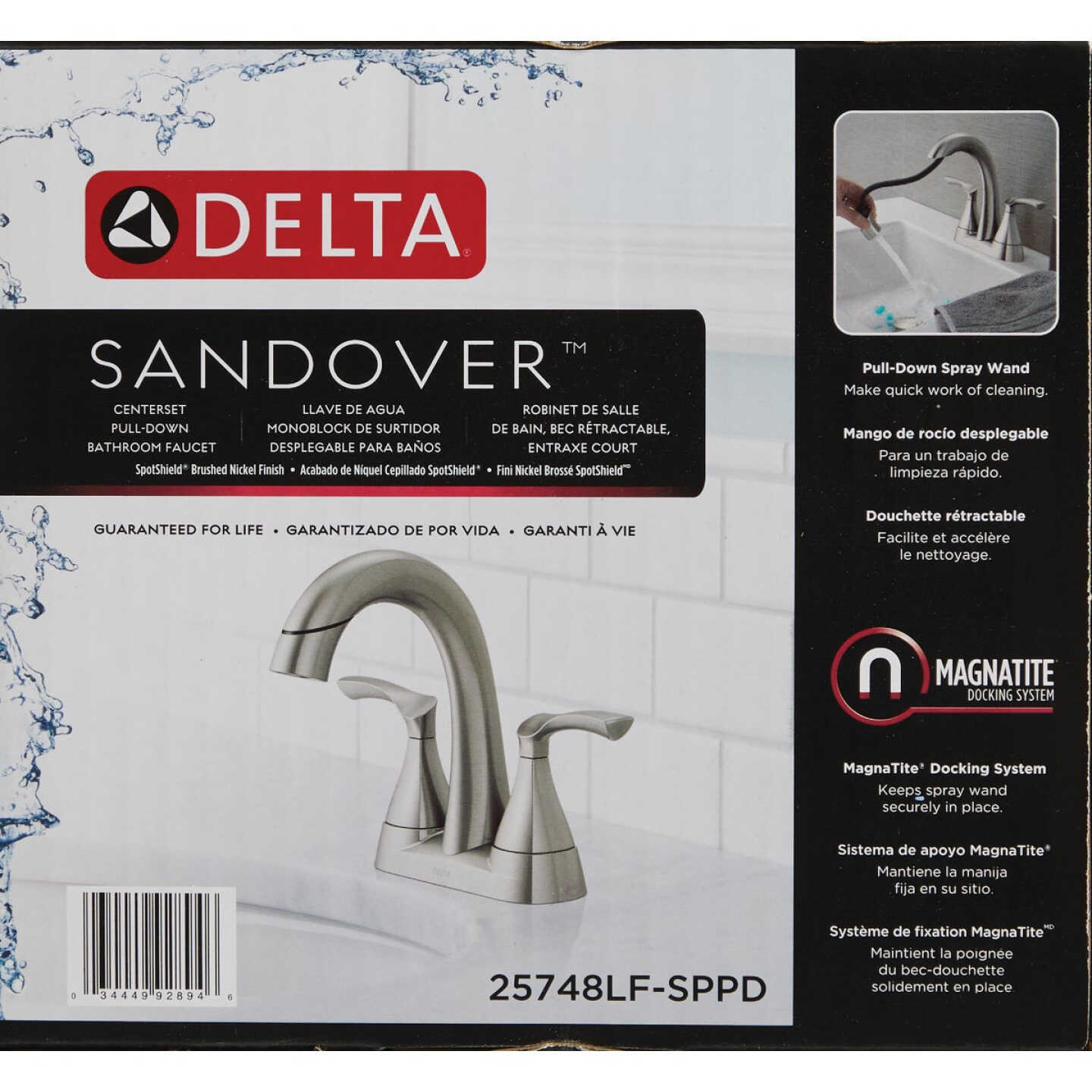 Delta Sandover Brushed Nickel 2-Handle Centerset Pull-Down Bathroom Faucet Image 6