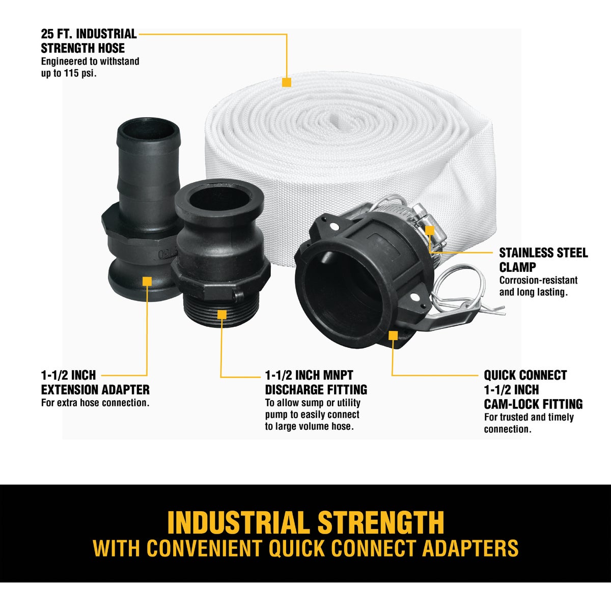 DEWALT 1-1/2 In. x 25 Ft. Industrial Strength Discharge Hose Kit Image 3