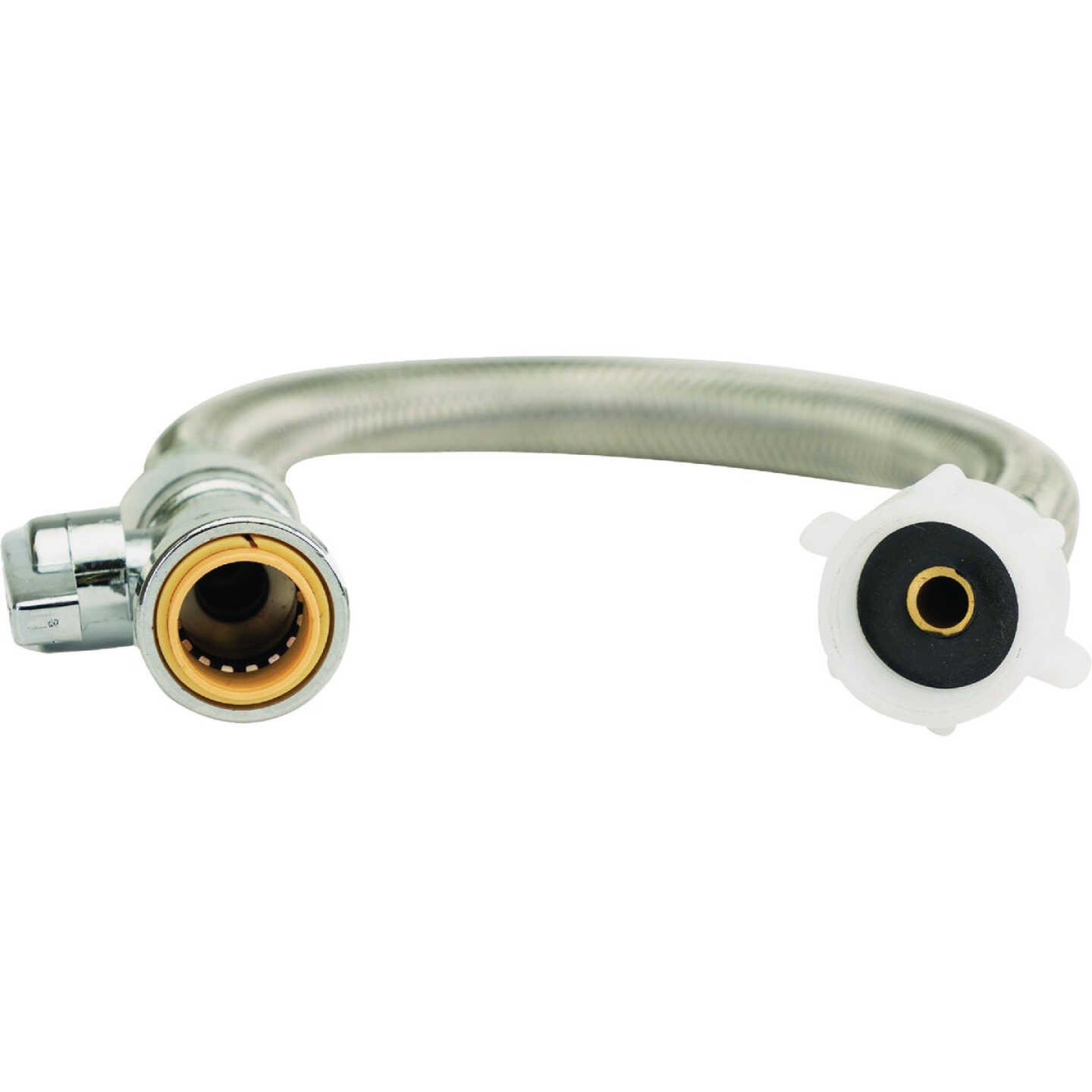 QuickFitting 1/2 In. Push-to-Connect Straight Stop Valve x 7/8 In. Ballcock x 12 In. Braided Stainless Steel Toilet Connector Hose Image 1