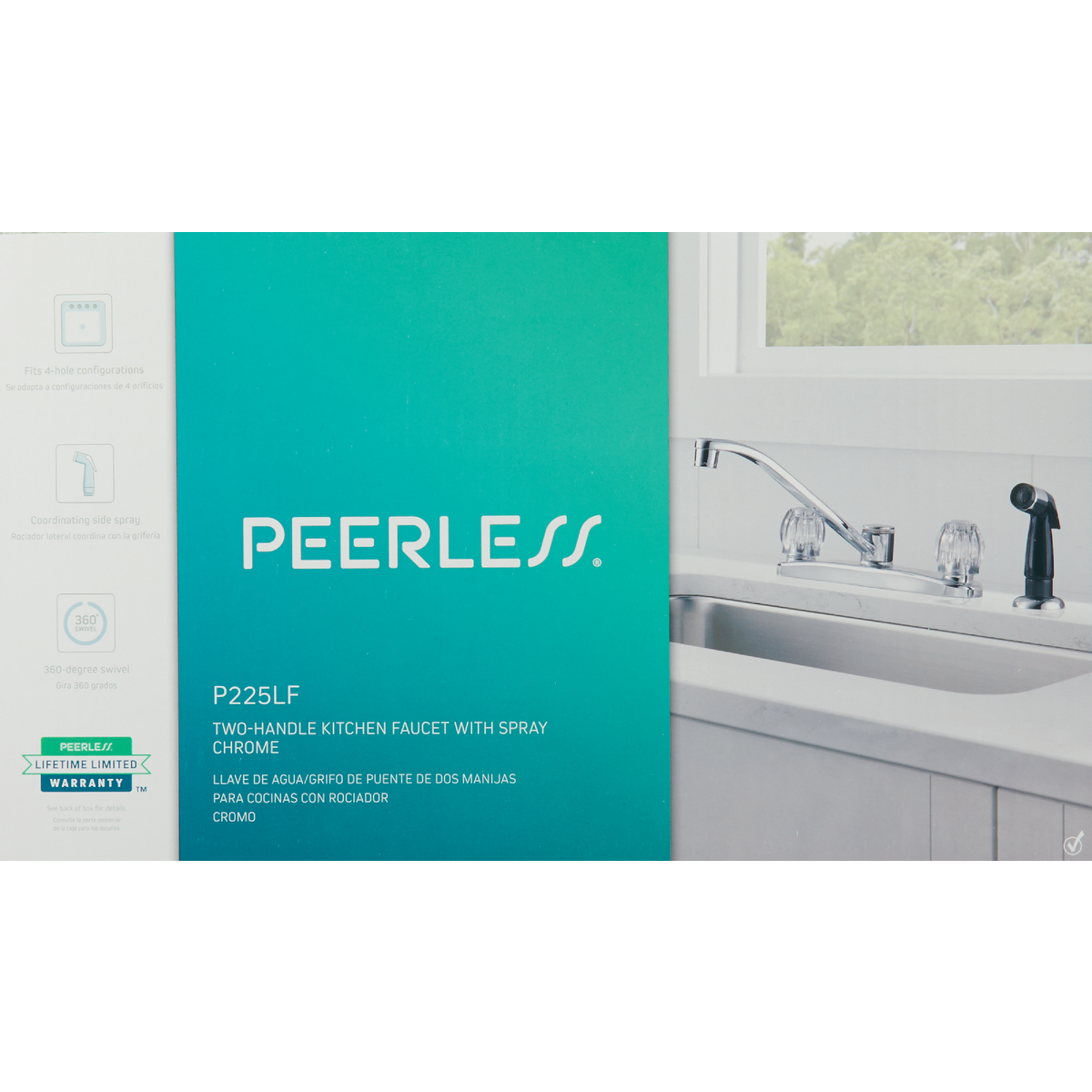 Peerless 2-Handle Knob Kitchen Faucet with Black Side Spray, Chrome Image 2