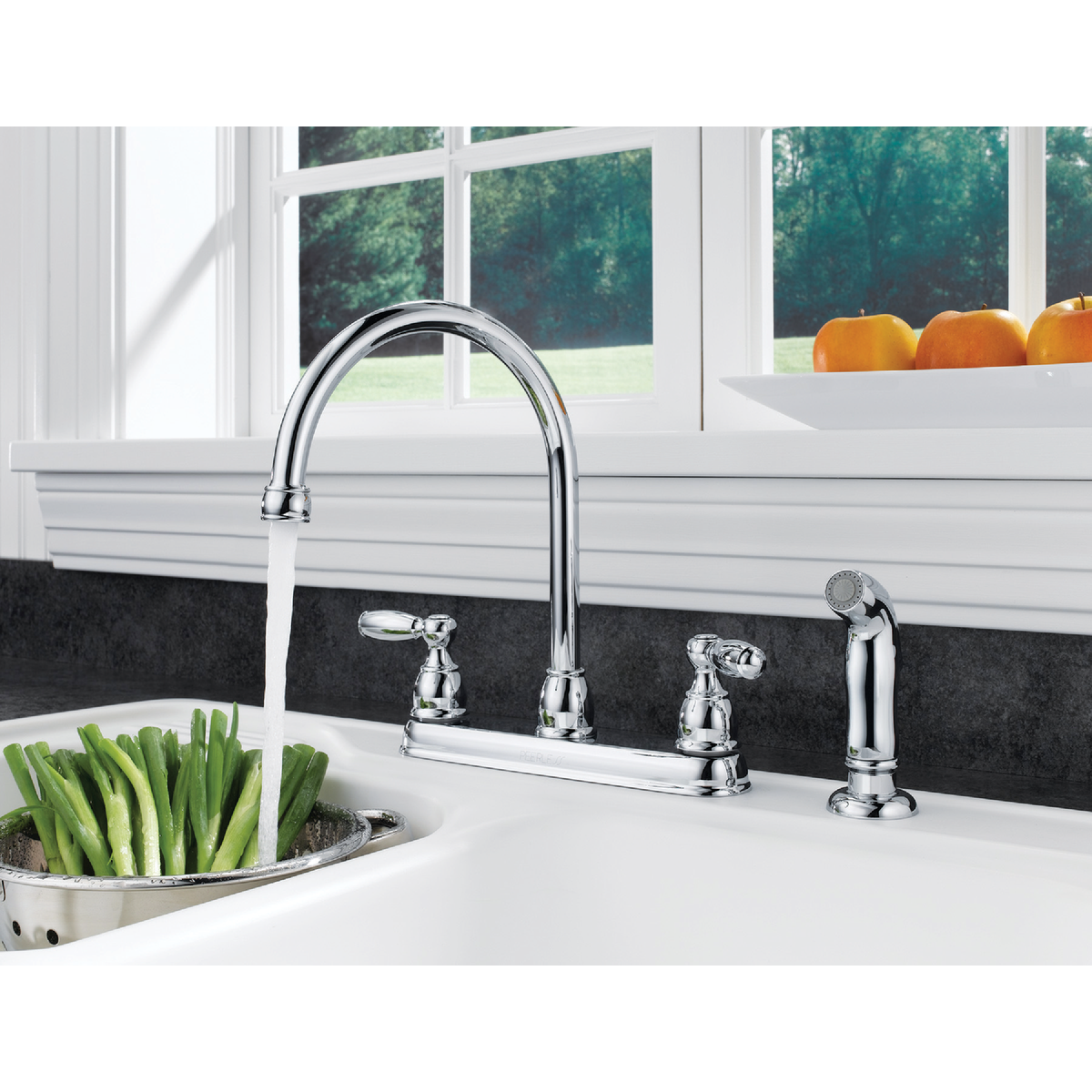 Peerless 2-Handle Lever Kitchen Faucet with Side Spray, Chrome Image 2