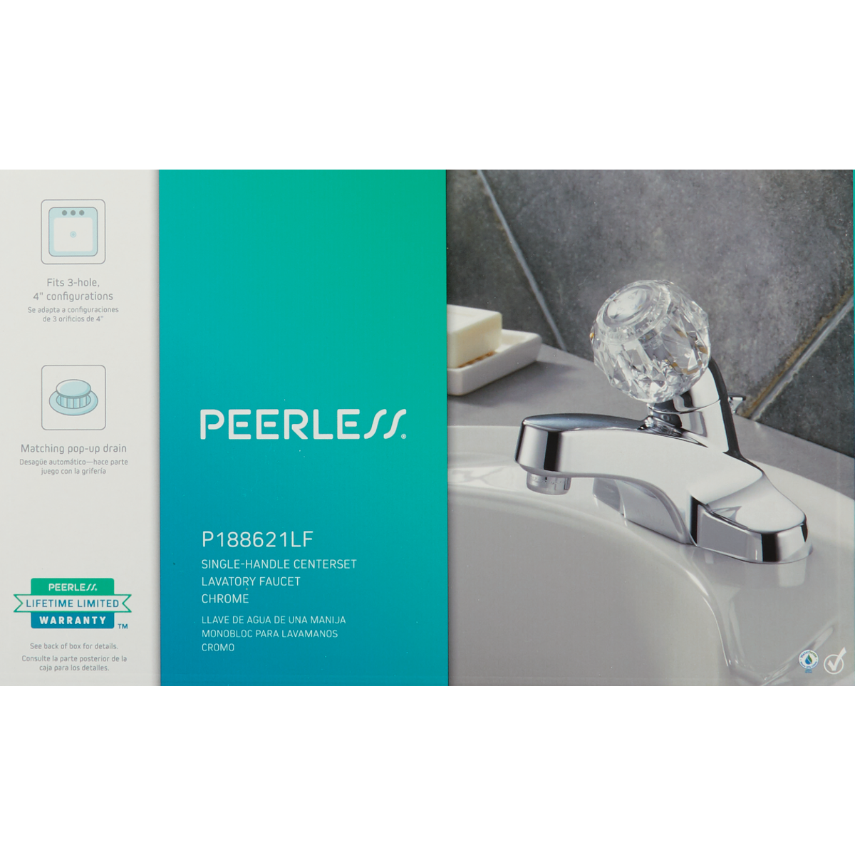 Peerless Chrome 1-Handle Knob 4 In. Centerset Bathroom Faucet with Pop-Up Image 2
