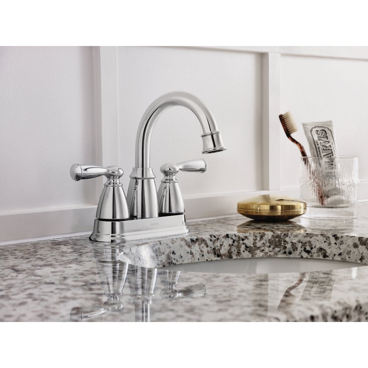 Moen Banbury 2-Handle Lever High Arc Centerset Bathroom Faucet with Push-Down, Chrome Image 2