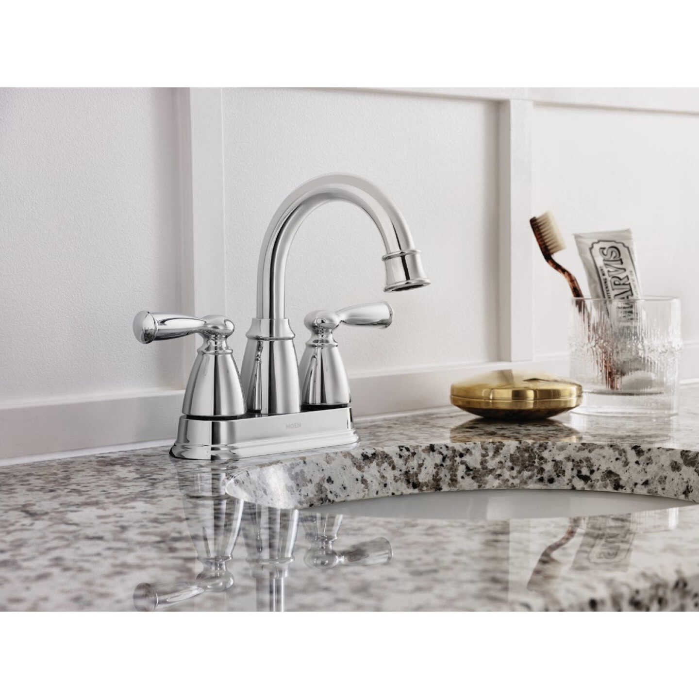 Moen Banbury 2-Handle Lever High Arc Centerset Bathroom Faucet with Push-Down, Chrome Image 2