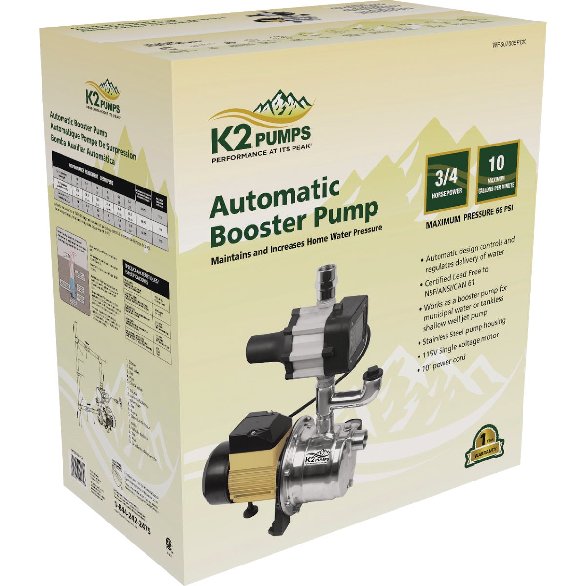 K2 3/4 HP Stainless Steel Automatic Booster Pump Image 3