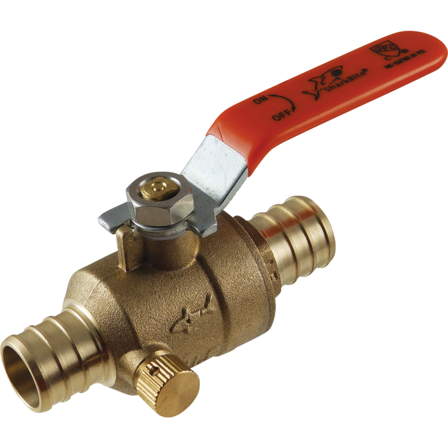 SharkBite 1/2 In. Brass Barb Ball Valve with Drain Image 1