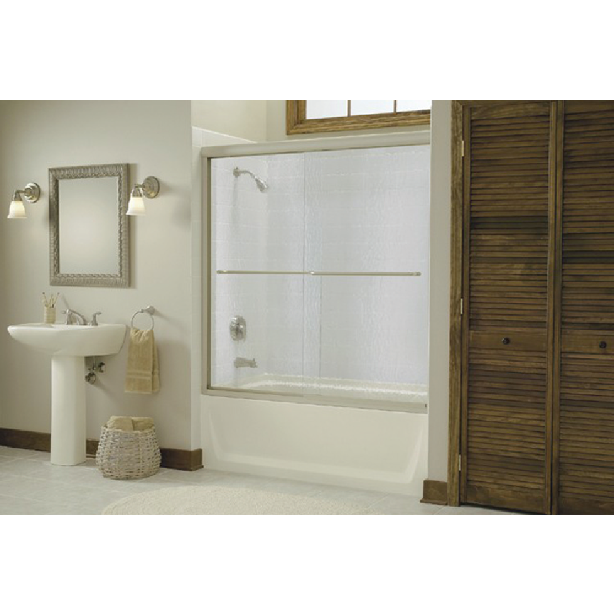 Sterling Finesse 59-5/8 In. W X 55-3/4 In. H Chrome Semi-Frameless Clear Glass Sliding Tub Door