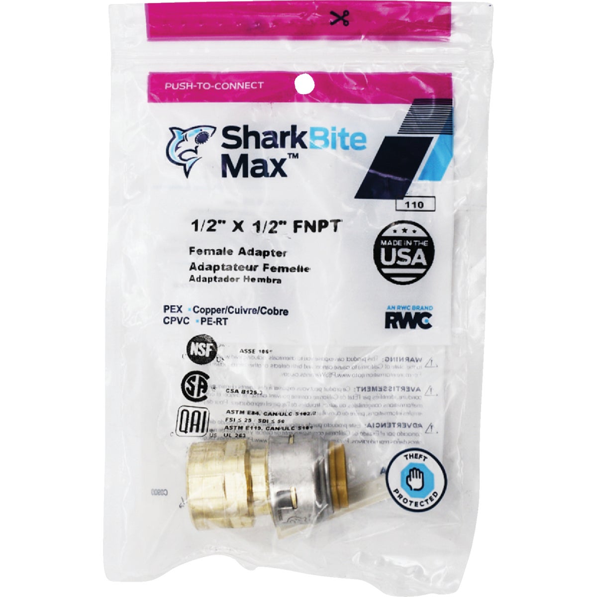 SharkBite 1/2 In. x 1/2 In. FNPT Straight Brass Push-to-Connect Female Adapter Image 4
