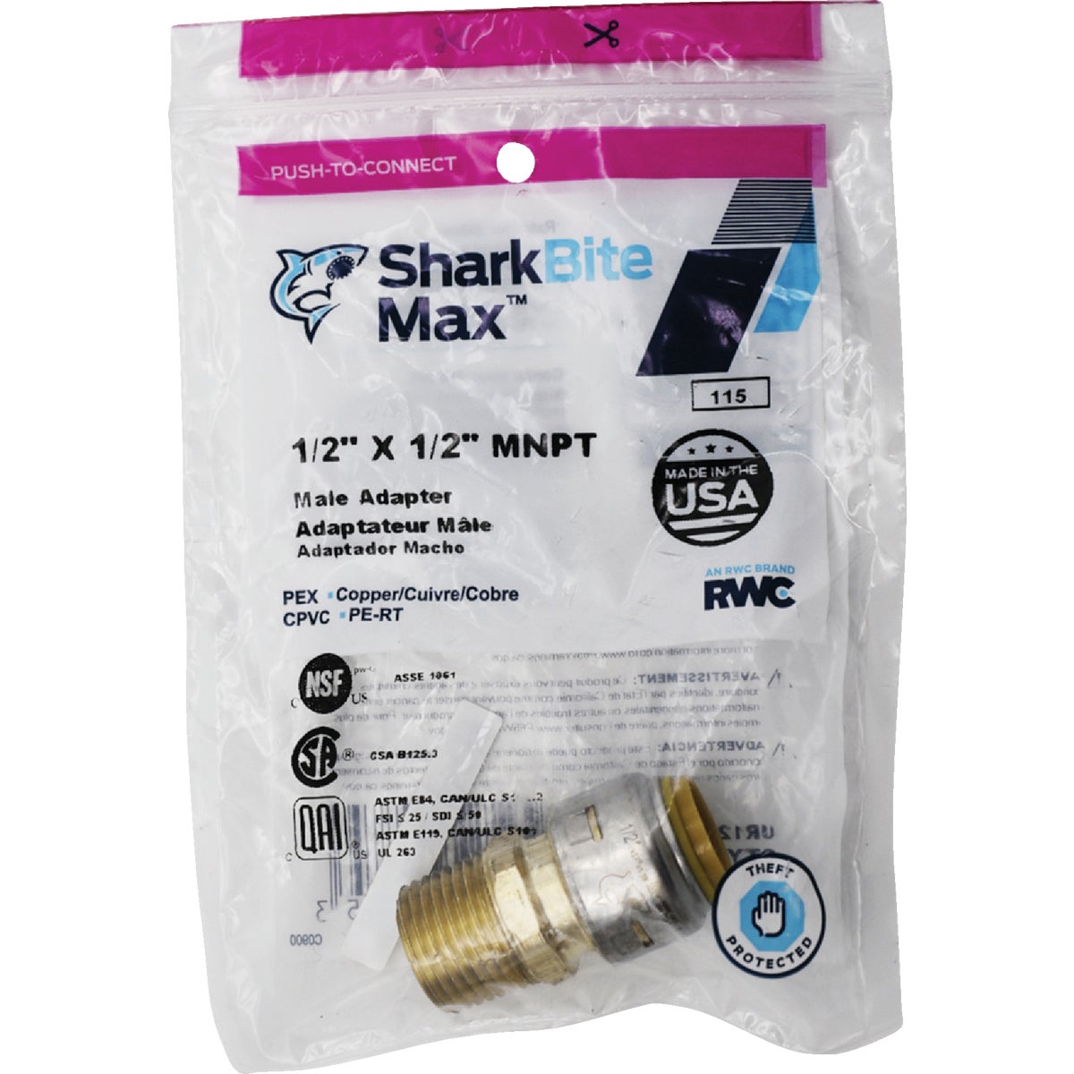 SharkBite 1/2 In. x 1/2 In. MNPT Straight Brass Push-to-Connect Male Adapter Image 6