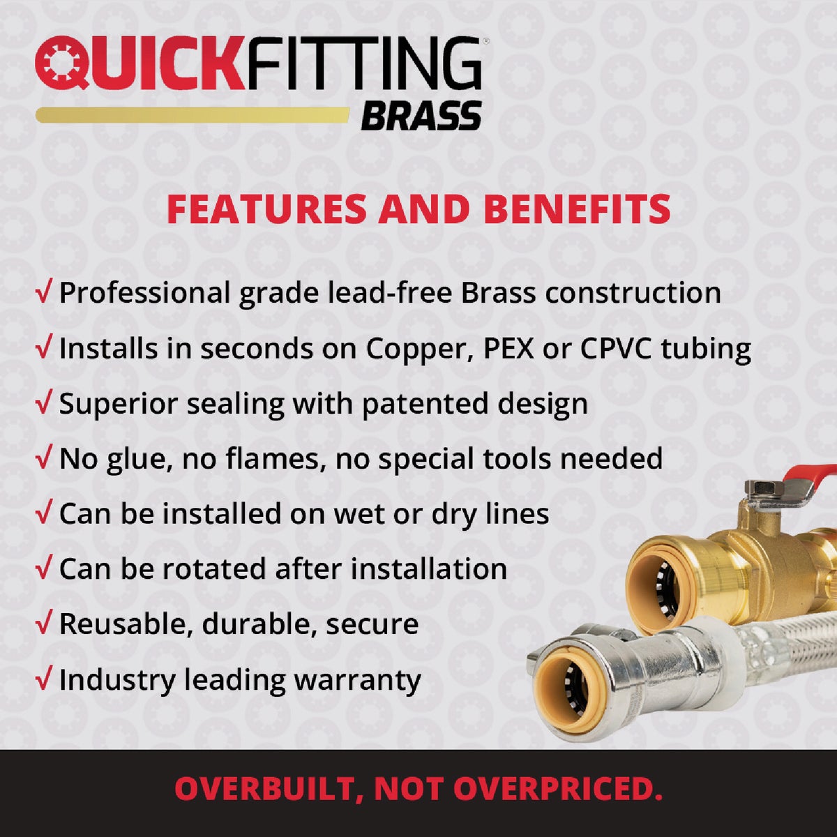 QuickFitting 1/2 In. Push-to-Connect x 3/8 In. O.D. Compression Chrome Plated Brass Quarter-Turn Straight Stop Valve Image 3