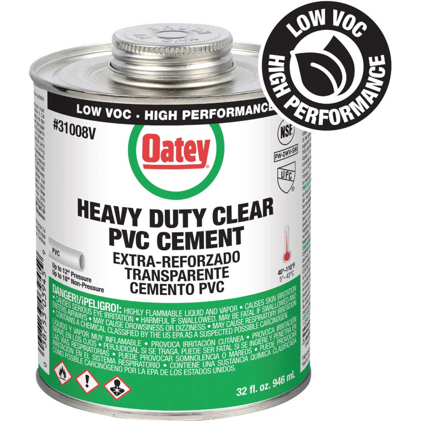 Oatey 32 Oz. Low Voc Heavy Bodied Heavy-Duty Clear PVC Cement Image 1