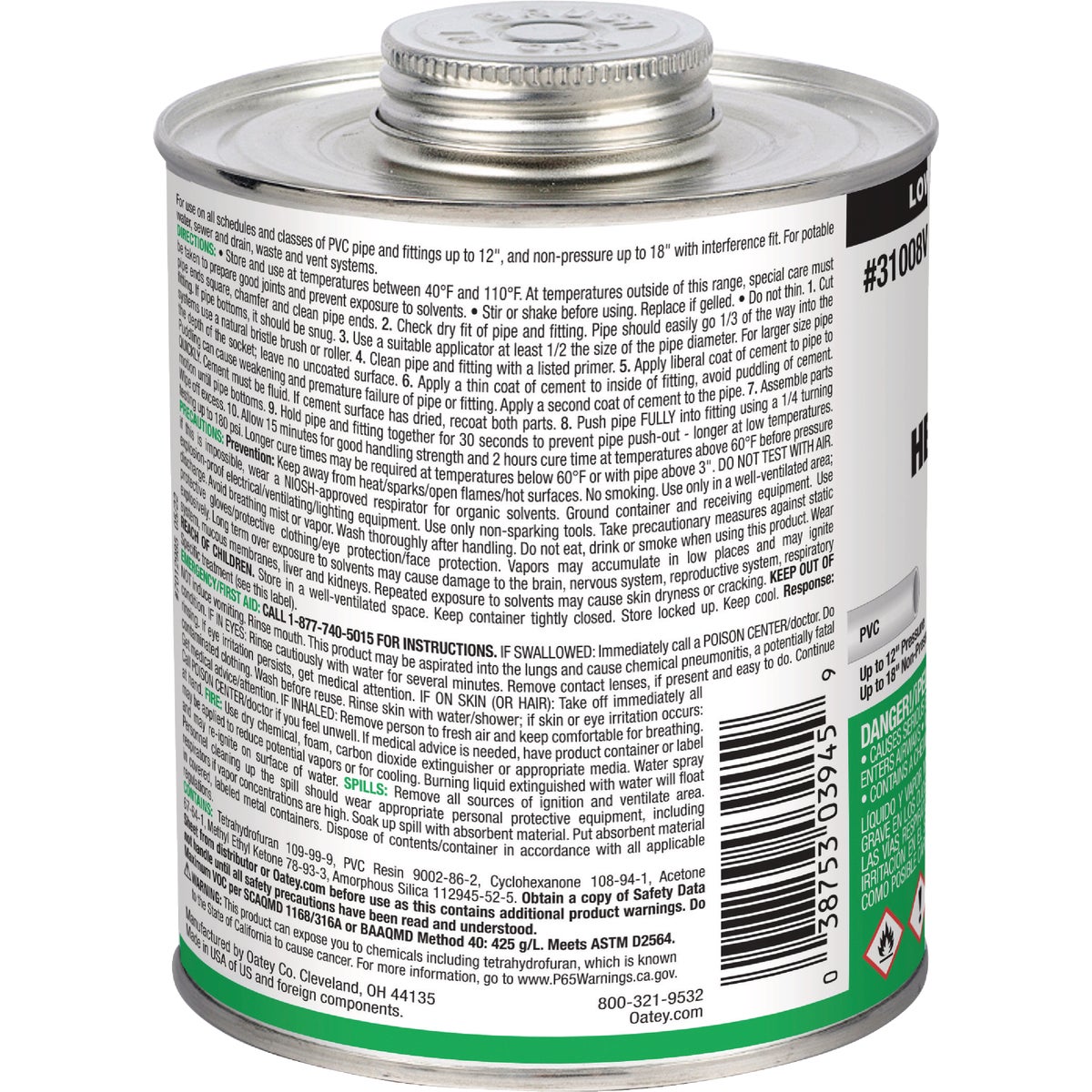 Oatey 32 Oz. Low Voc Heavy Bodied Heavy-Duty Clear PVC Cement Image 3