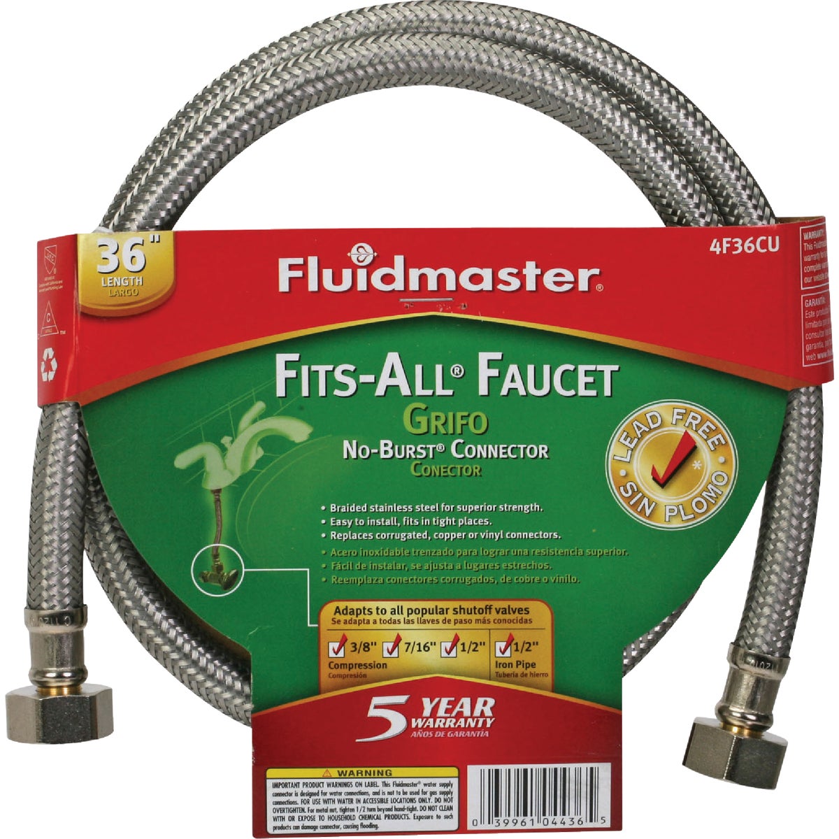 Fluidmaster Fits-All 36 In. L. Stainless Steel Faucet Connector Image 4