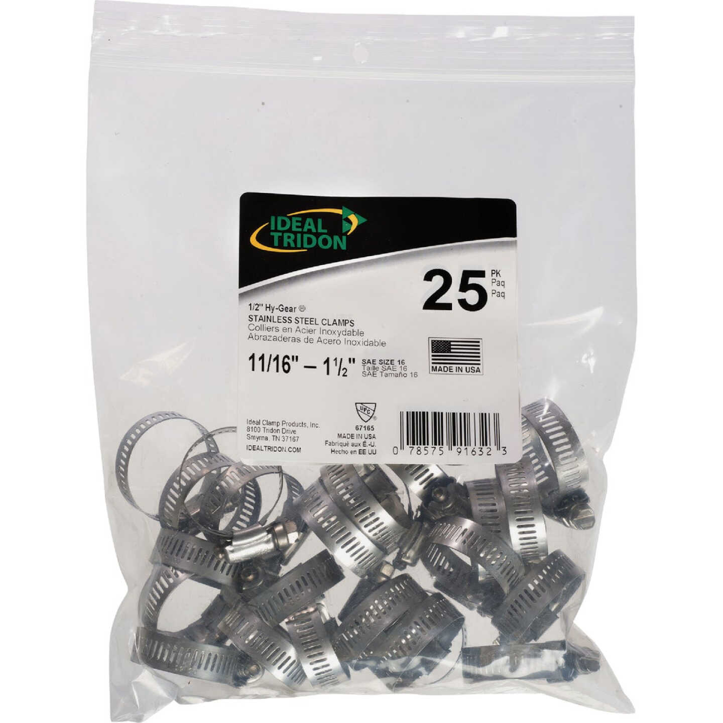Ideal HY-GEAR 11/16 In. To 1-1/2 In. Stainless Steel Worm Gear Hose Clamps (25-Piece) Image 1