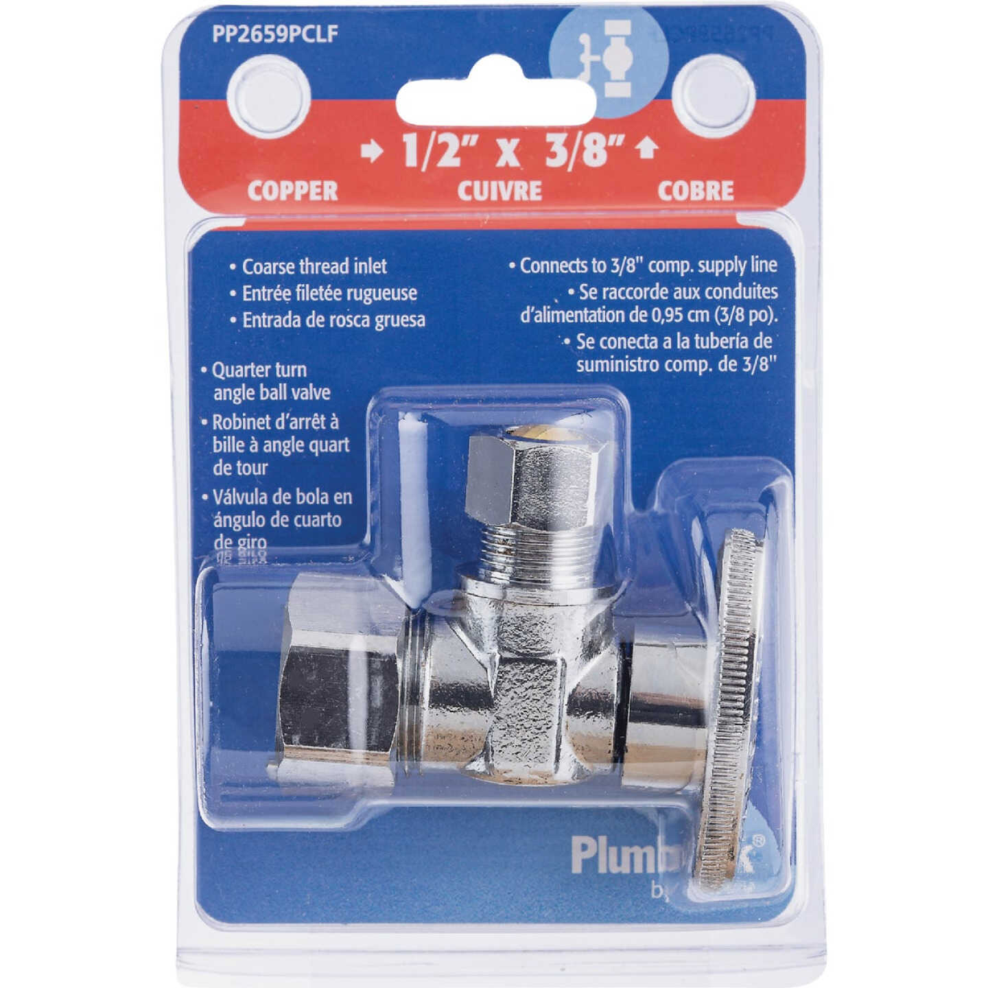 Plumb Pak 5/8 In. Coarse Thread Inlet by 3/8 In. OD out Quarter Turn Angle Valve Image 1