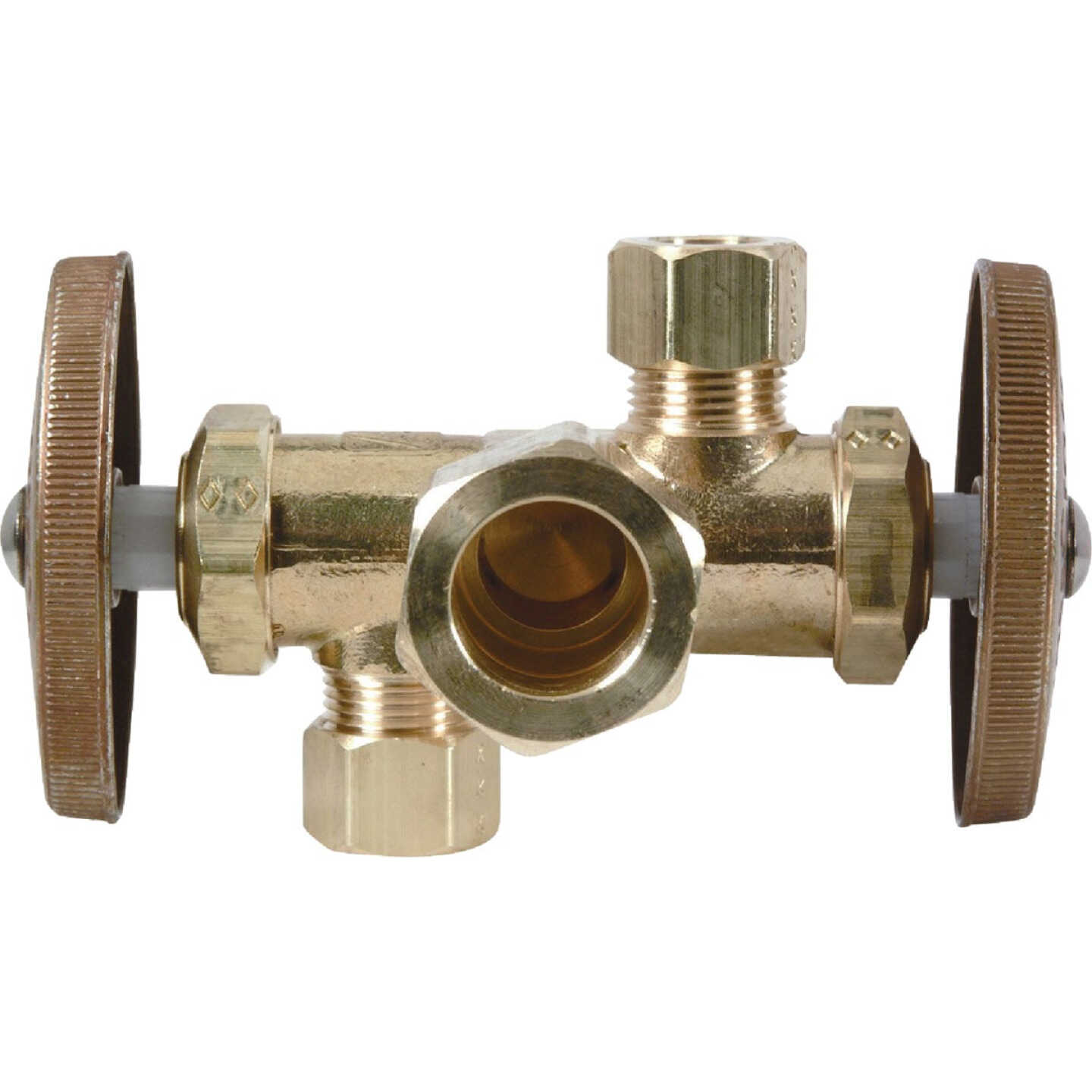 BrassCraft 5/8 In. C X 3/8 In. OD X 1/4 In. OD Rough Brass Dual Outlet Valve Image 1
