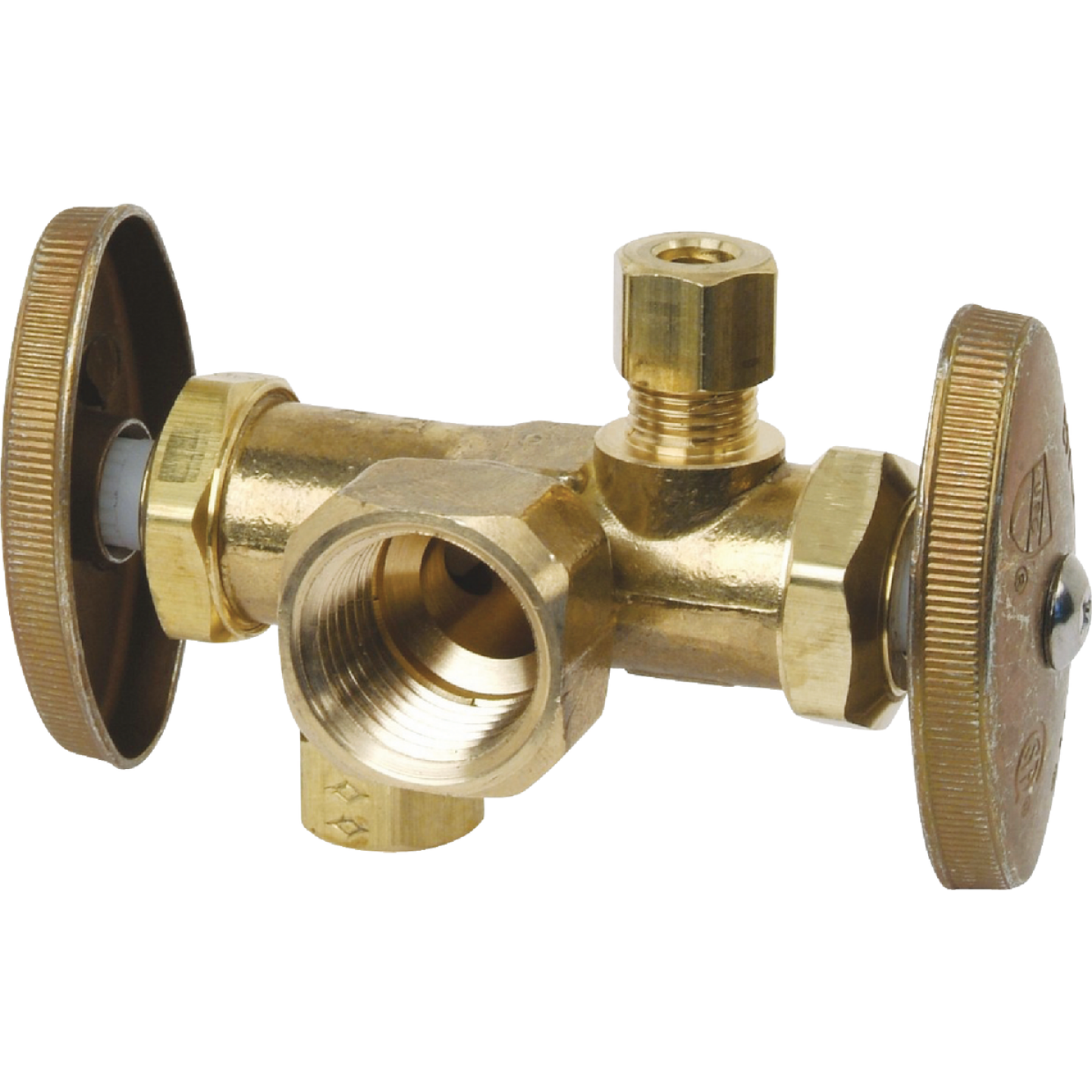 BrassCraft 1/2 In. F X 3/8 In. OD X 3/8 In. OD Rough Brass Dual Outlet Valve Image 1