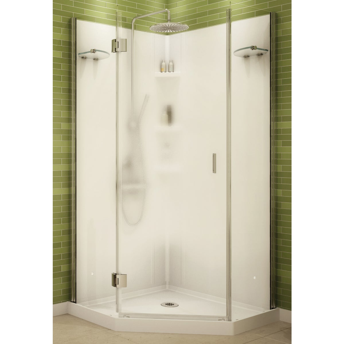 Maax Papaya 36 In. L x 36 In. D x 72 In. H Center Drain Corner Shower Kit in White with Frameless Door in Chrome