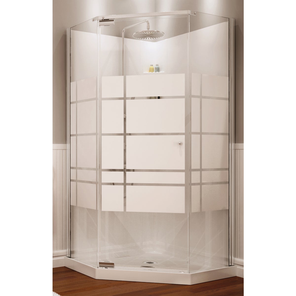 Maax Begonia 36 In. L x 36 In. D x 74 In. H Center Corner Shower Kit in White with Frameless Door in Chrome