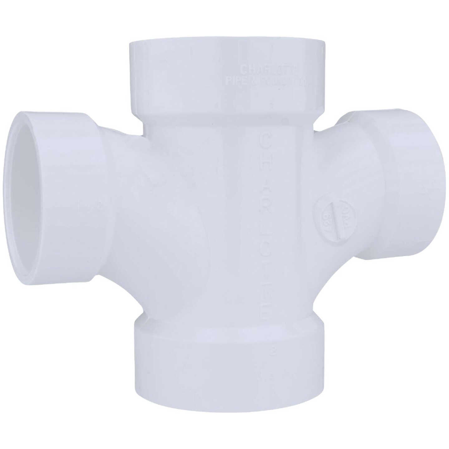 Charlotte Pipe 2 In. X 1-1/2 In. Reducing Double Sanitary PVC Tee Image 1