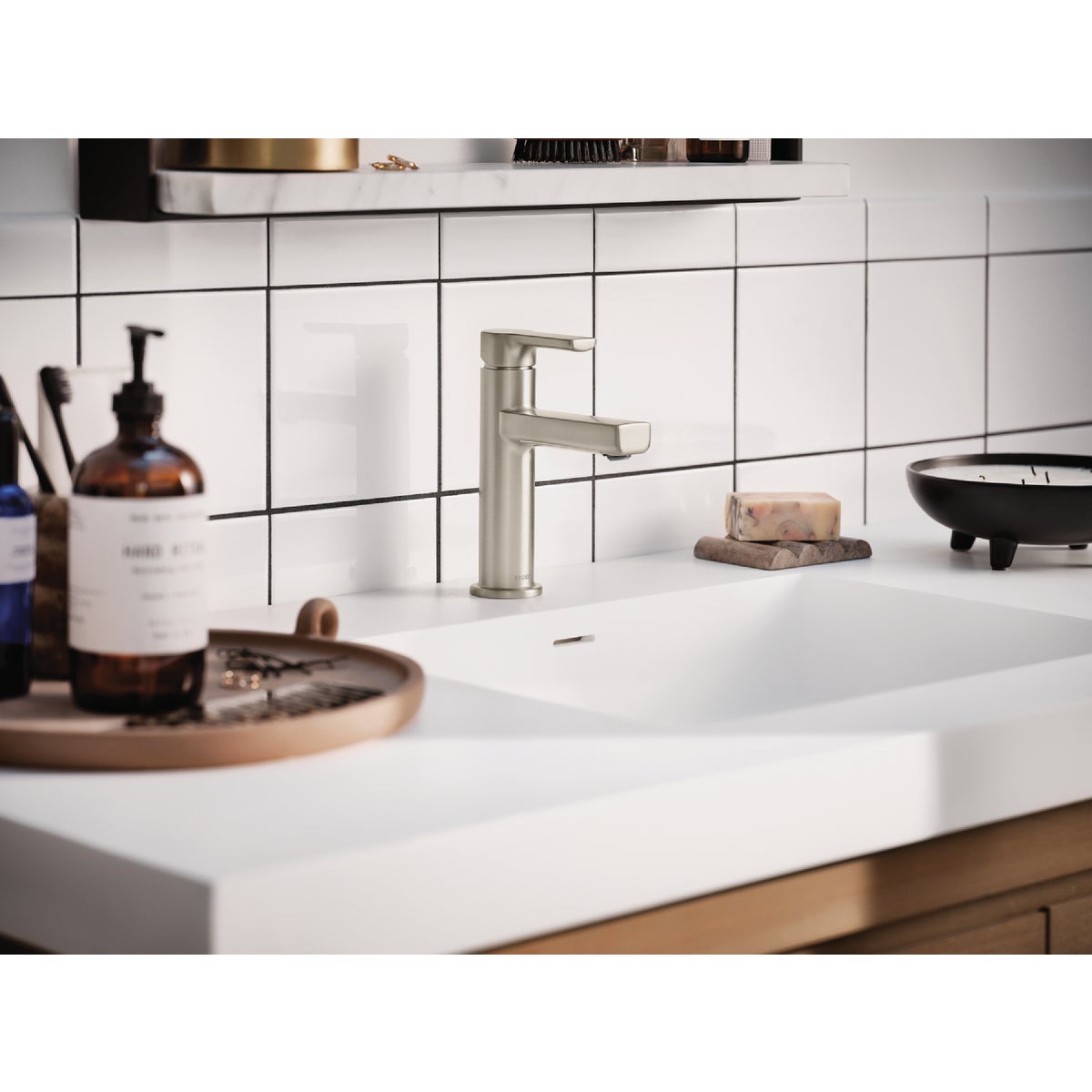 Moen Rinza 1-Handle Lever Centerset Bathroom Faucet, Spot Resist Brushed Nickel Image 2