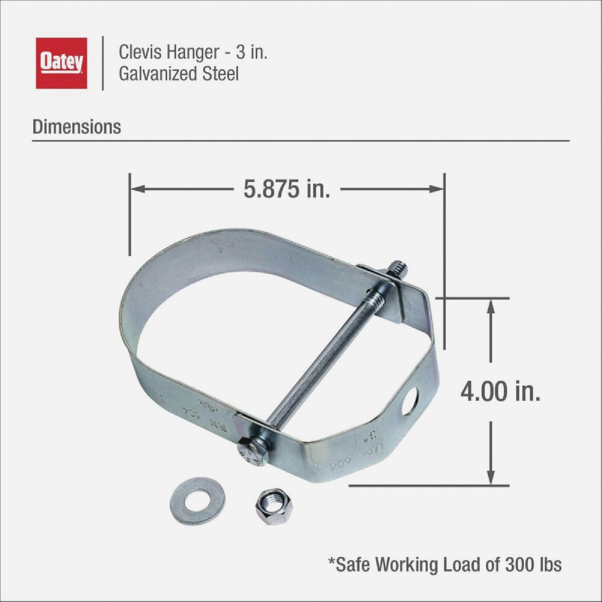 Oatey 3 In. Galvanized Steel Clevis Hanger Image 3