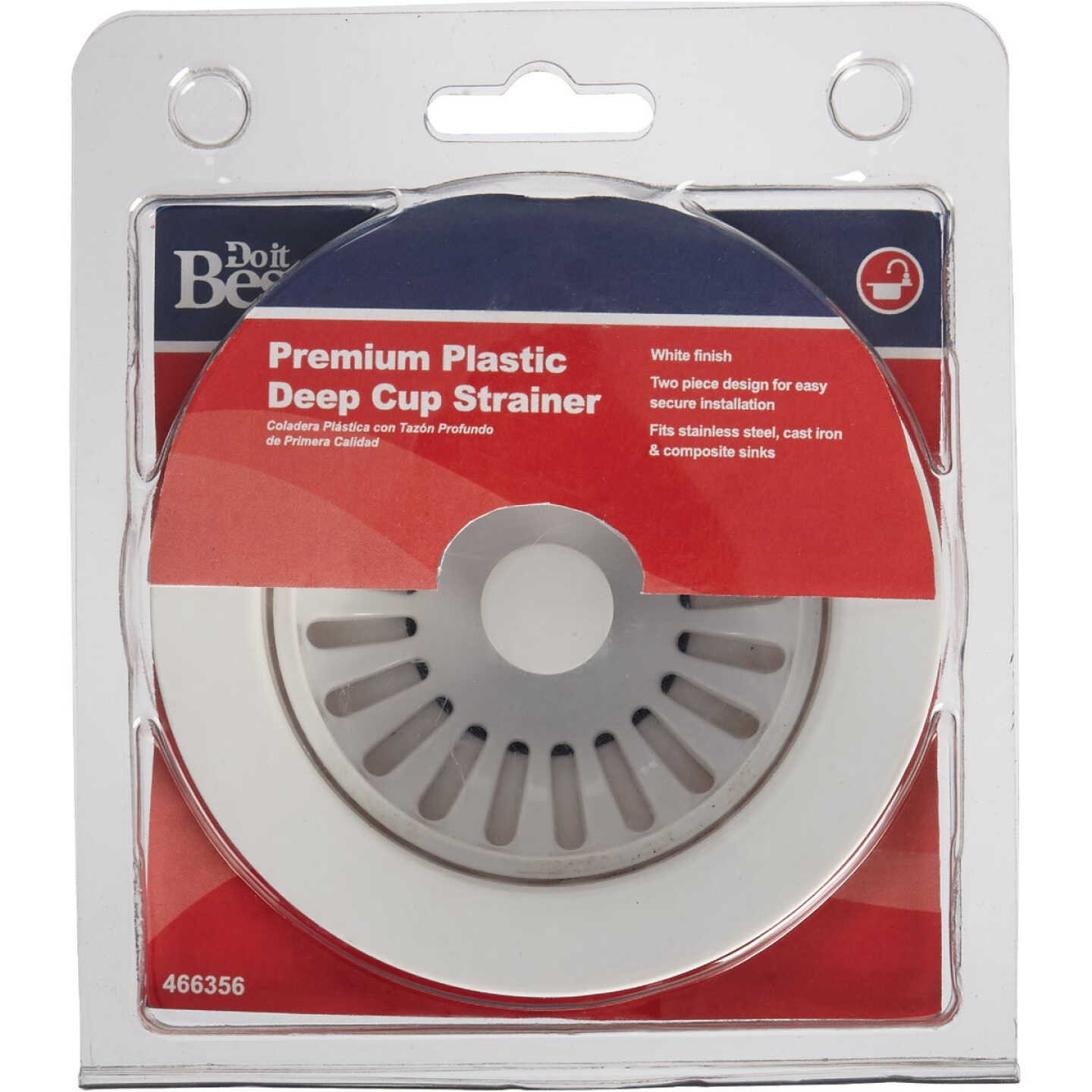 Keeney Plastic Basket Strainer Assembly, White Image 2